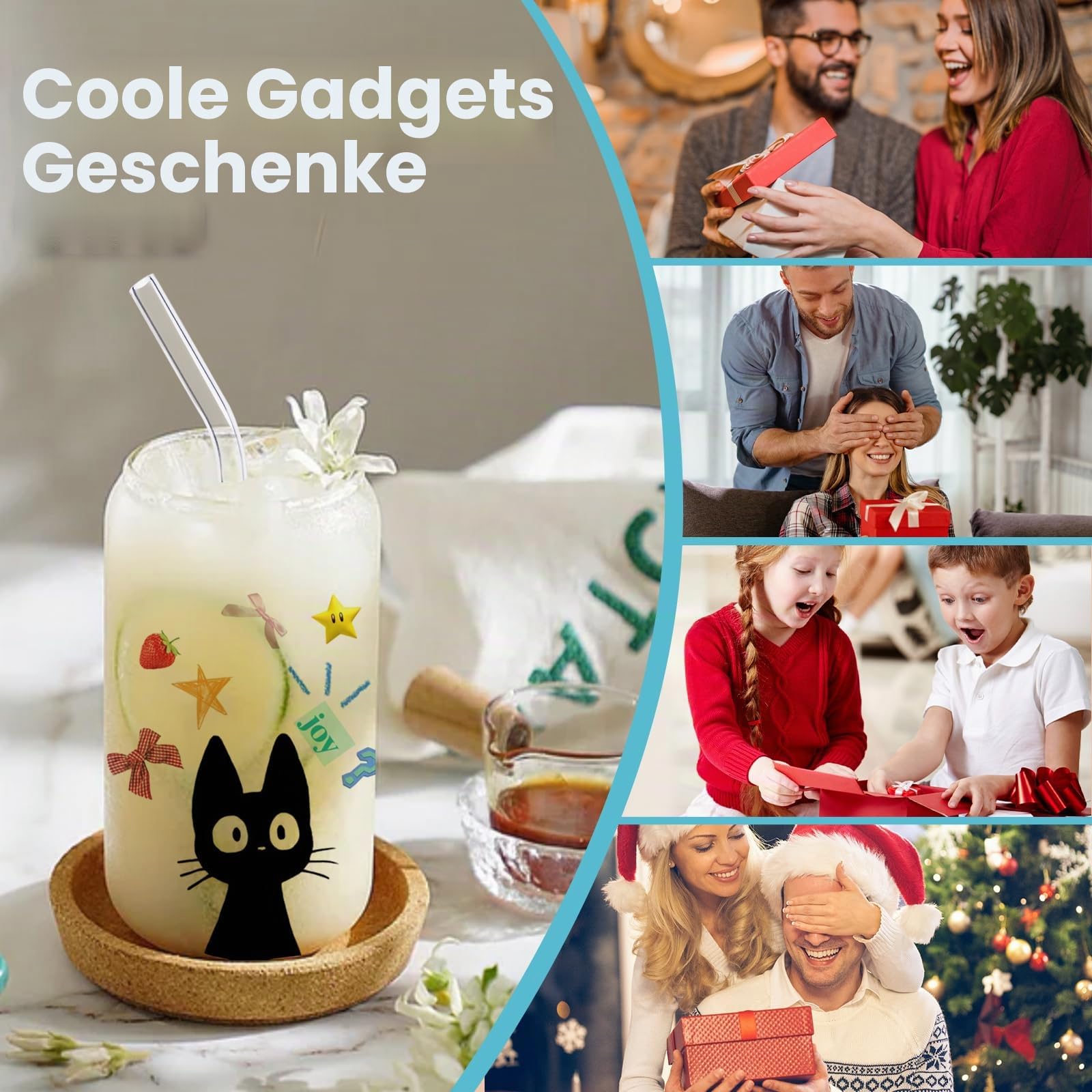 16OZ Glas 12 Stück Sublimationsglasdosen mit Strohhalmen und Abdeckung für Cocktails, Whisky, Cola, Saft, Soda, Tee, Wasser, Geschenkset (Transparenz 12)