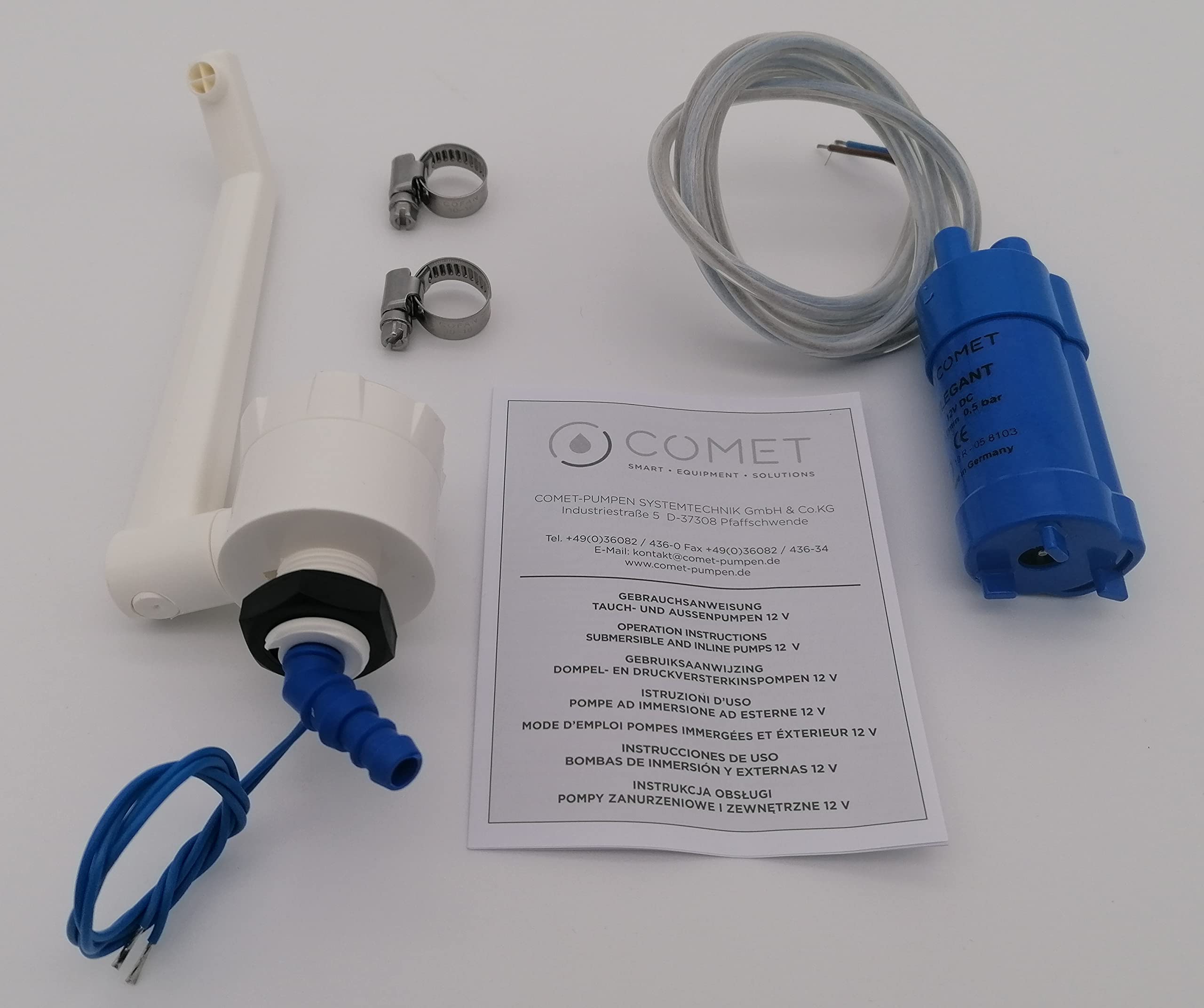 CR-MOESANCO® KIT Robinet + Pompe + 2 Pinces INOX pour Caravane Camping-Car 12v Évier (ELEGAND