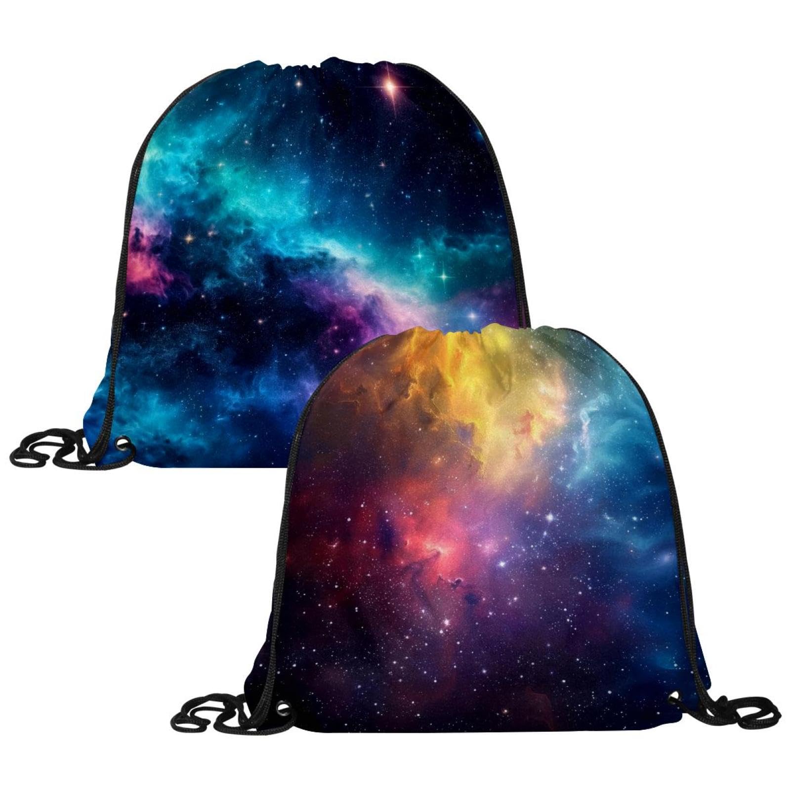 Luoweisi 2 Pcs Drawstring Bags, Galaxy Nebula Swim PE Bags Drawstring Gym Bag for Kids Adults String Swimming Sports Backpack for School Sports Swimming Gym Travel
