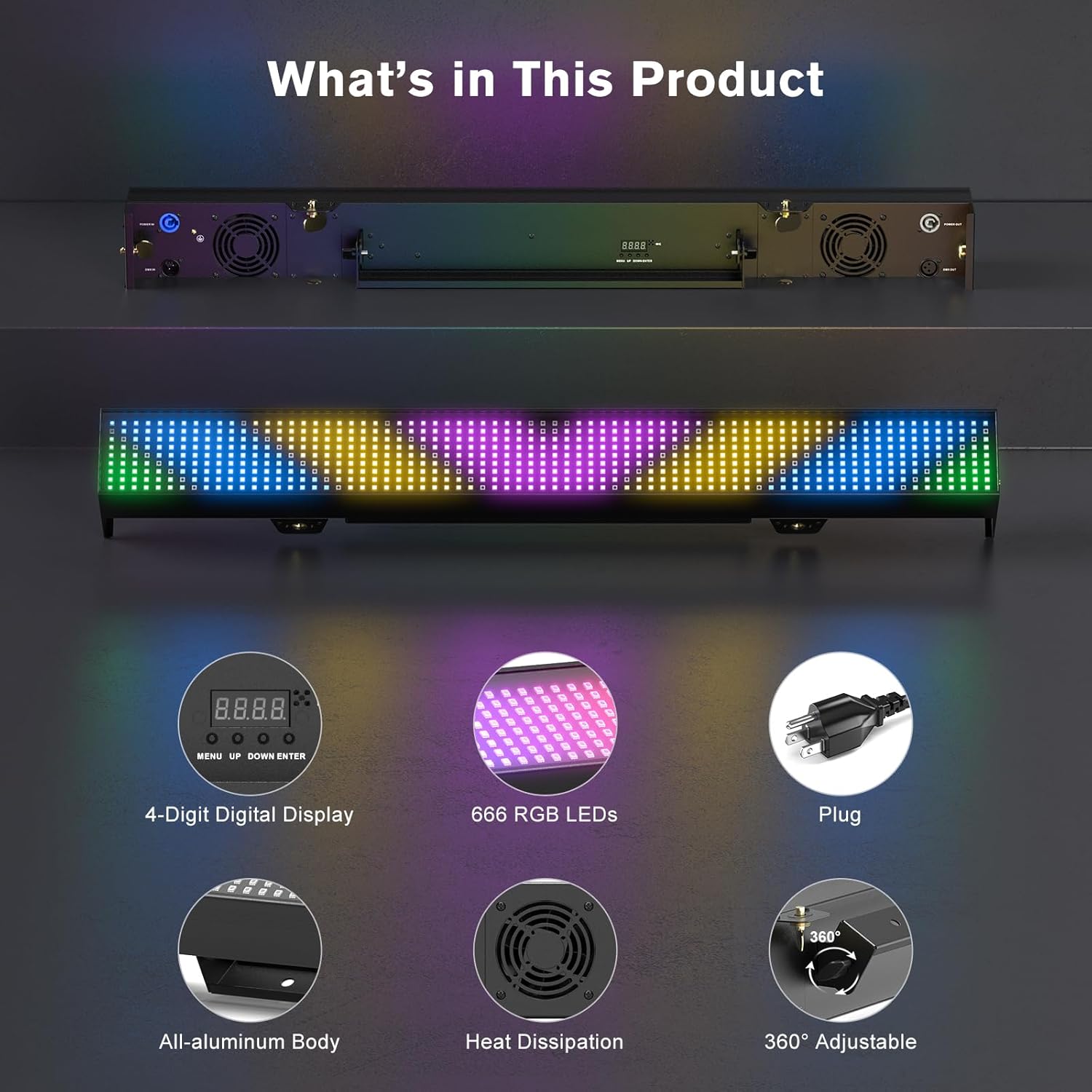 Back panel of the LED light bar showing the 4-digit display and control buttons.