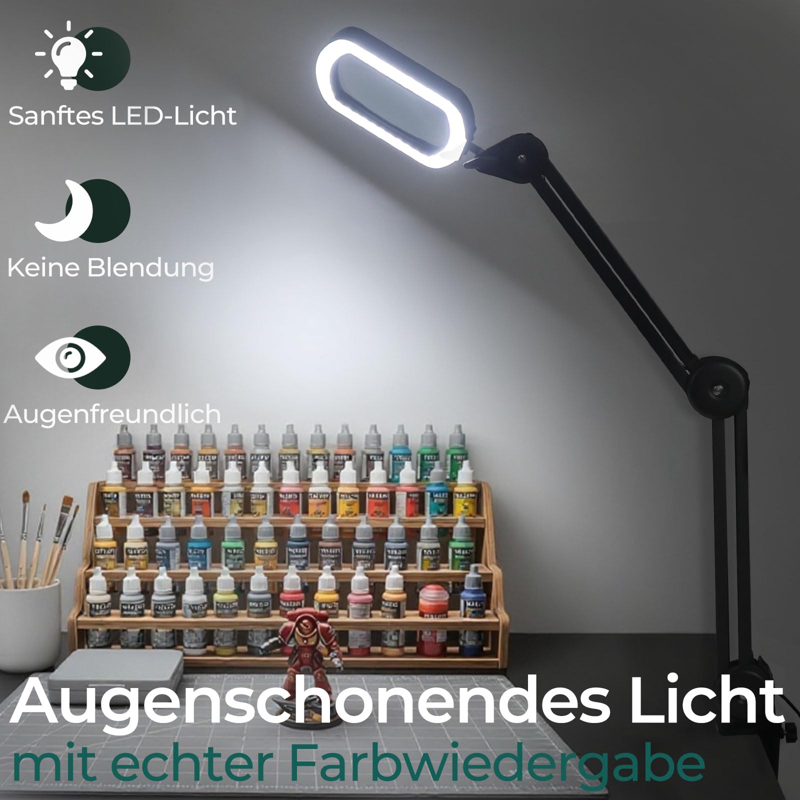 Rechteckige Lupe mit Licht und Ständer,Elegantem Federarm