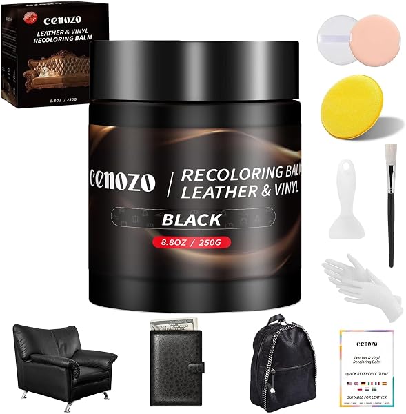 250g Nero Kit Riparazione Pelle,Smacchiatore Sedili Auto,Ripara Pelle Divano Graffio,Pelle Rinnova Volante in Pelle,Tintura per Pelle Scarpe,Giacca,Sofa,Sedili Auto - 1