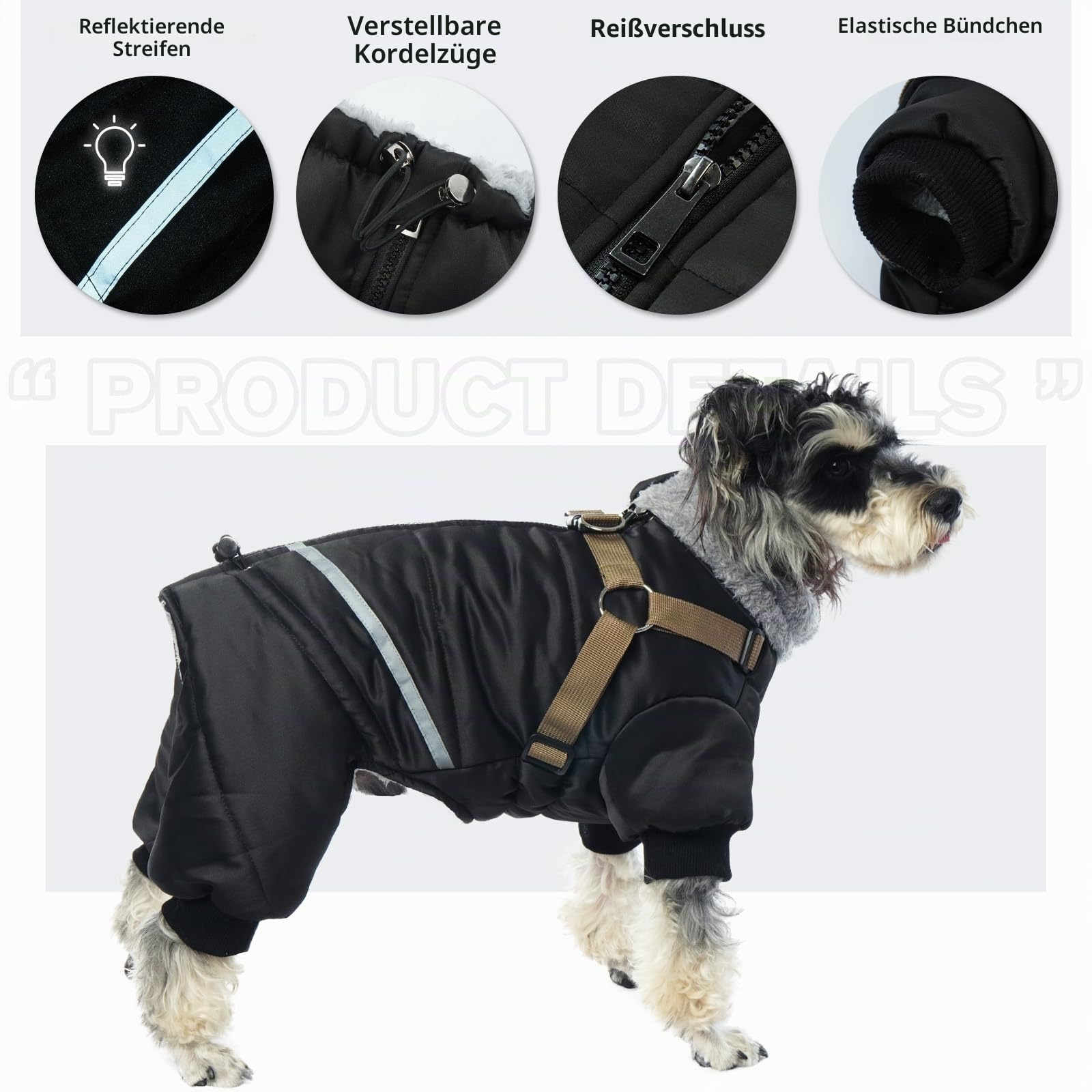 Hundemantel Winter, Wasserdicht Hundejacken mit 4-Beinige Hunde Winterweste Warm Winddicht Hundejacke Fleece Reflektierend Winterjacken Mit Brustgurt Gurt & D-Ringen(Schwarz, L)