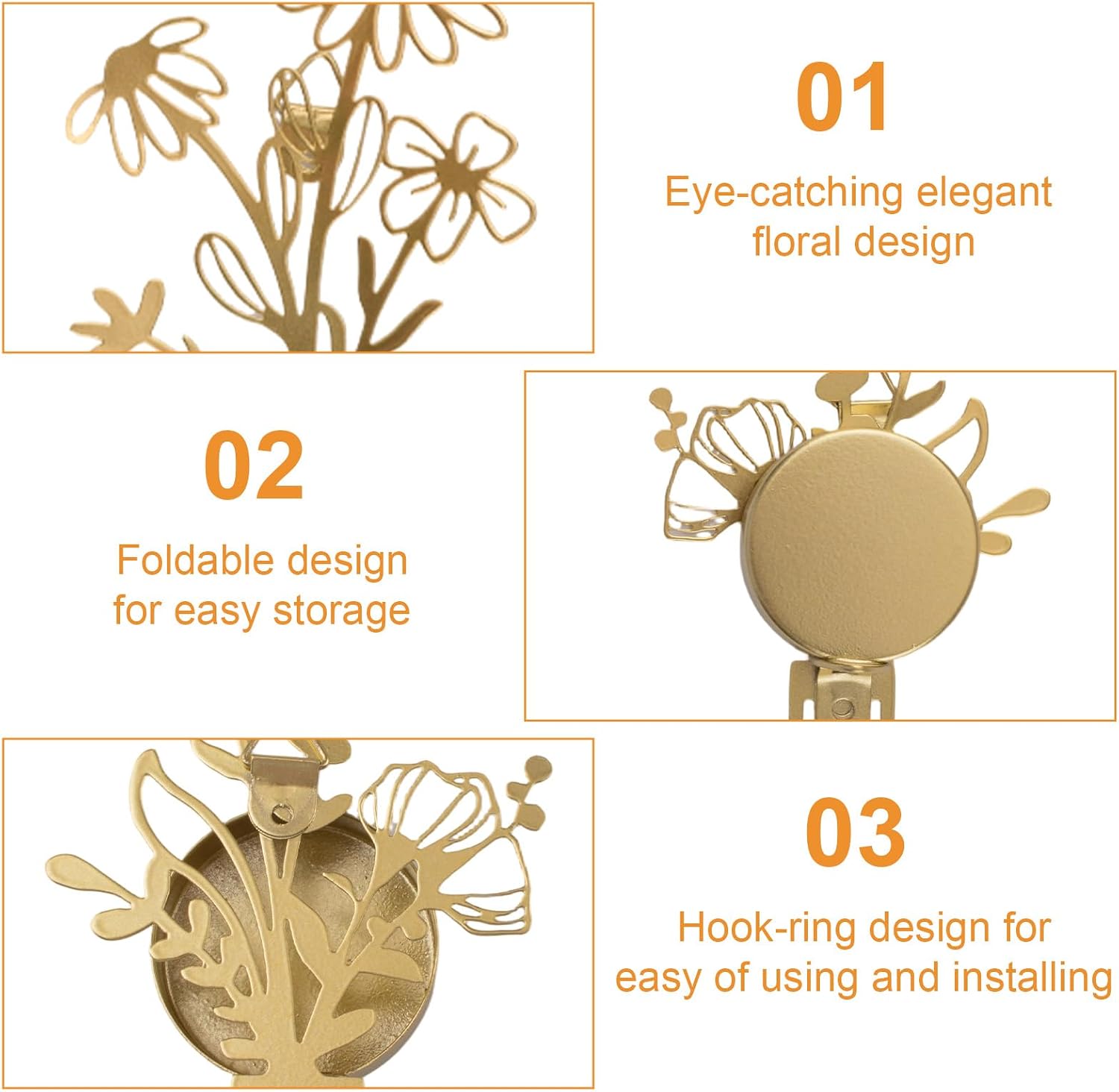 MOROBOR 2Pcs Wall Candle Holder, Wall-Mount Decorative Wildflower Holders Gold Modern Wall Candle Sconces Hanging for Bedroom Living Room Bathroom Home Hanging Art Decorations
