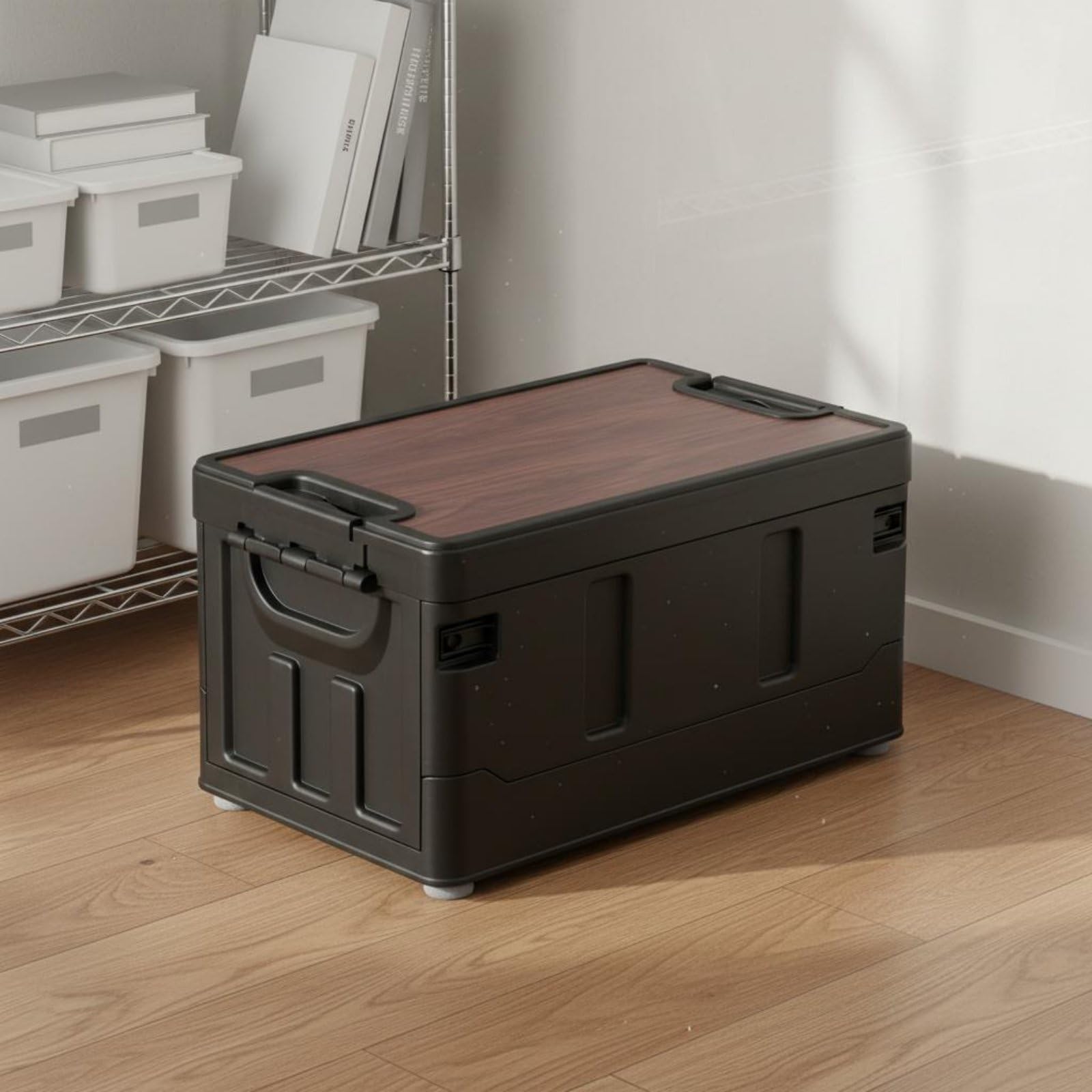 Kofferraum Organizer Transportkiste Faltkiste Klappbox Aufbewahrungskiste aus Polypropylen Bis 50kg mit Griffen für Outdoor Balkon, Schwarz, 35L