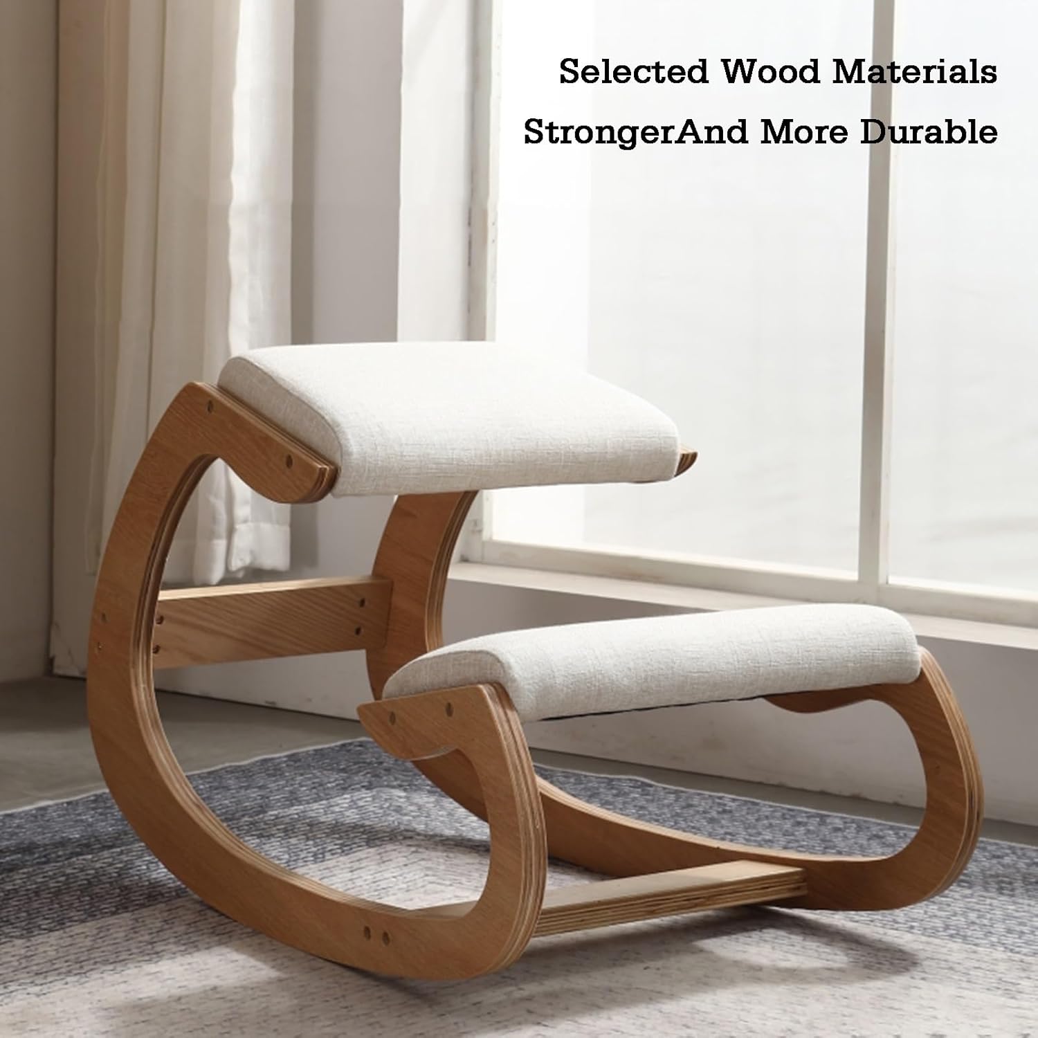 Kneeling Chair,Wood Kneeling Desk Chair,Ergonomic Posture Chair with Highly Resilient Sponge,Posture Correction for Office Home(Color 1)