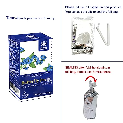 Miniatura 4 de TIAN HU SHAN Té de flores de guisante de mariposa hojas sueltas té de hierbas 100 natural 4 onzas paquete de 1