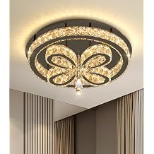 20 Modern Crystal Chandelier LED Dimmable Flush Mount Ceiling Light Pendant Light for Living Room Bedroom Dining Room Black