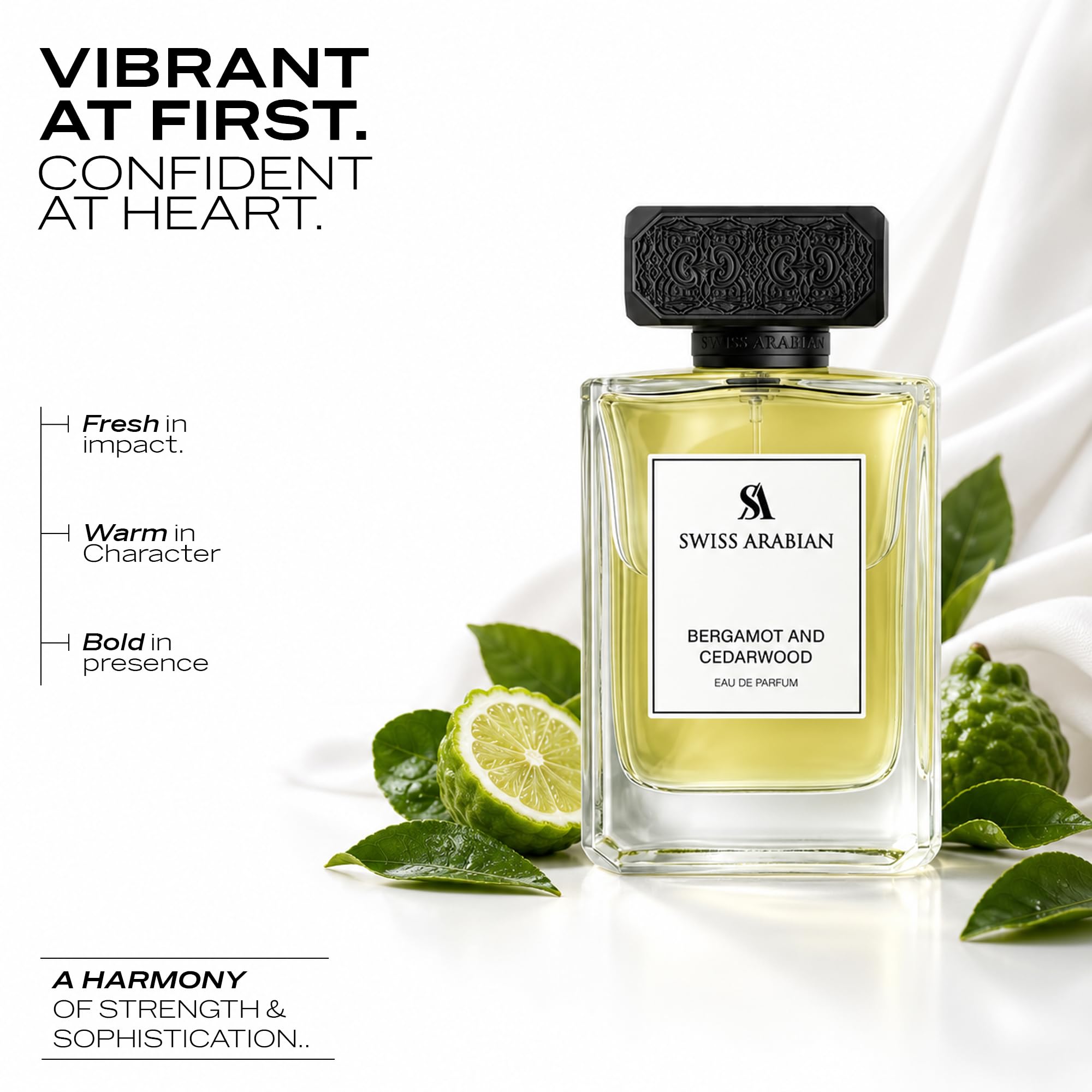 Swiss Arabian Bergamot and Cedarwood - Eau de Parfum for Men 100 ml, una fusione audace di agrumi piccanti e legno terroso, un profumo tonificante e sofisticato