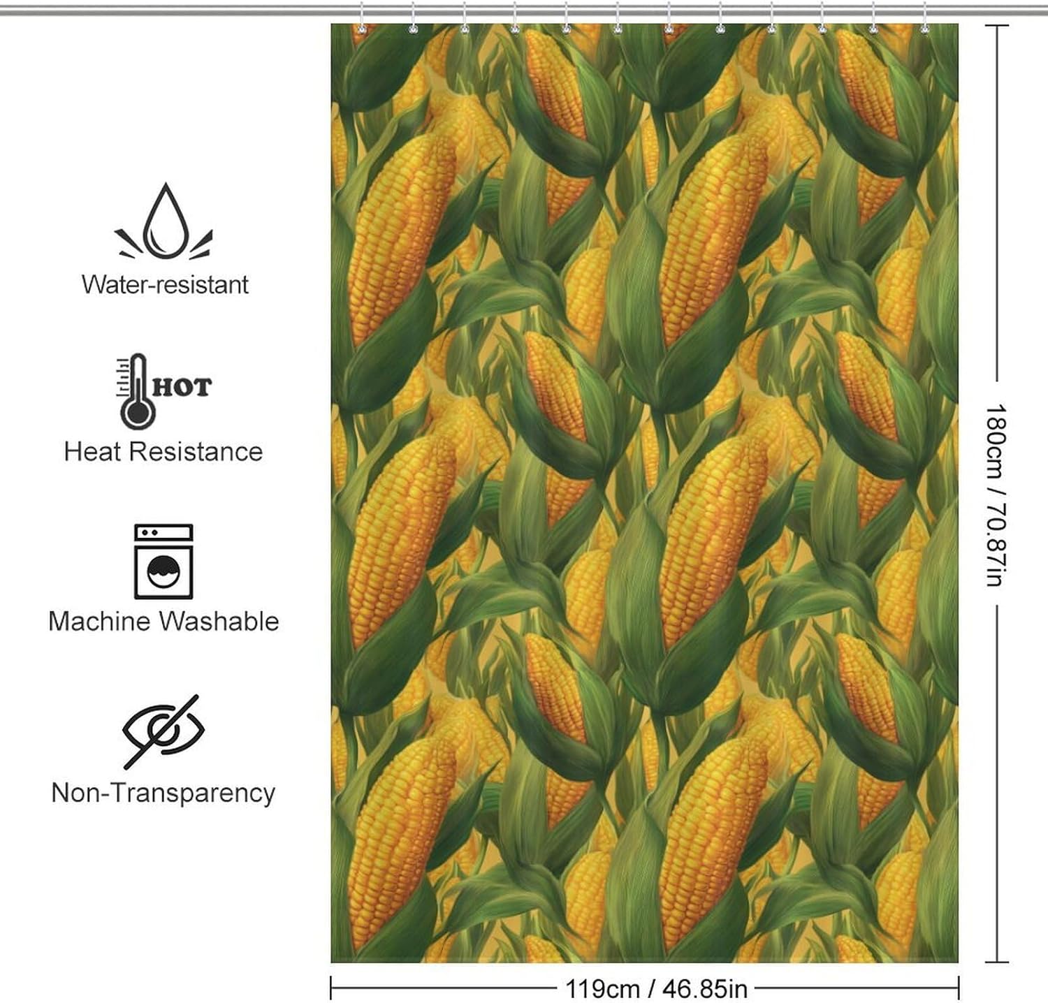 Corn Print Shower Curtain 46.85x70.87Inch（119x180cm） Polyester Bath Curtain Shower Curtains Printed Decorative