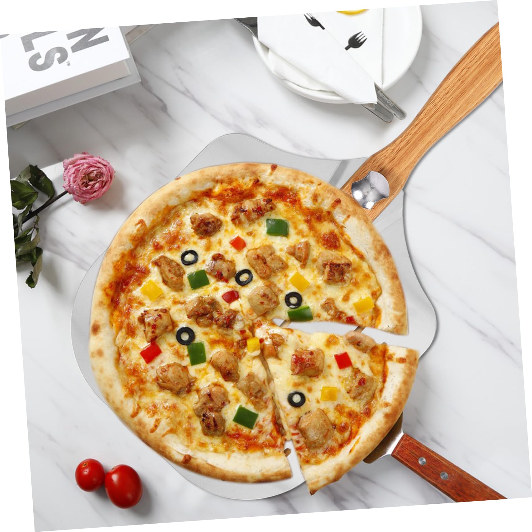Alipis Pizzaschieber aus Metall Quadratisch aus Edelstahl Holz und Aluminium Silber Sicher und Praktisch für Pizzerien und Restaurants