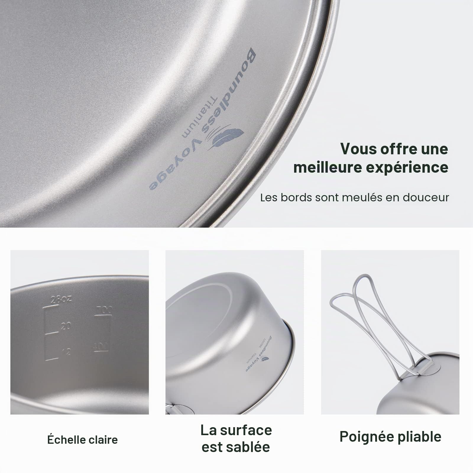 iBasingo Ensemble de Poêles en Titane Kit de Cuisine de Camping Ustensiles de Cuisine de Randonnée de Voyage Ensemble D'assiettes pour Bols de 1000ml et 500ml pour 1 Homme Ti2042C