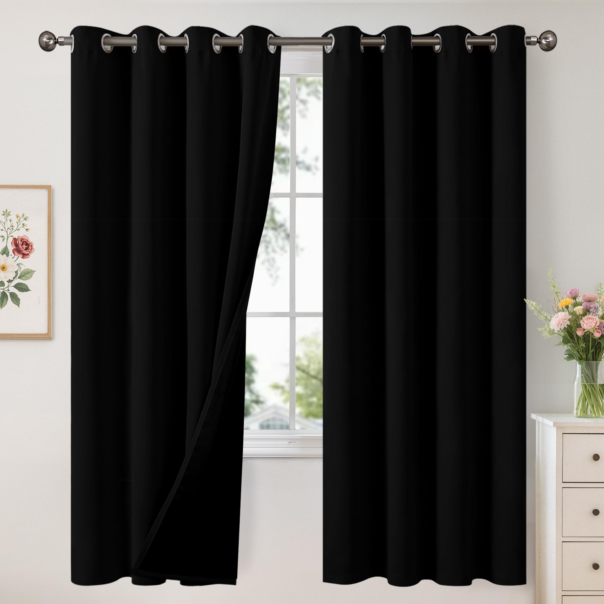 YoungsTex 100% Blackout Curtains 72 Inch Length for Living Room, Thermal Insulated Drapes with Grommet Room Darkening Privacy Energy Saving for Winter