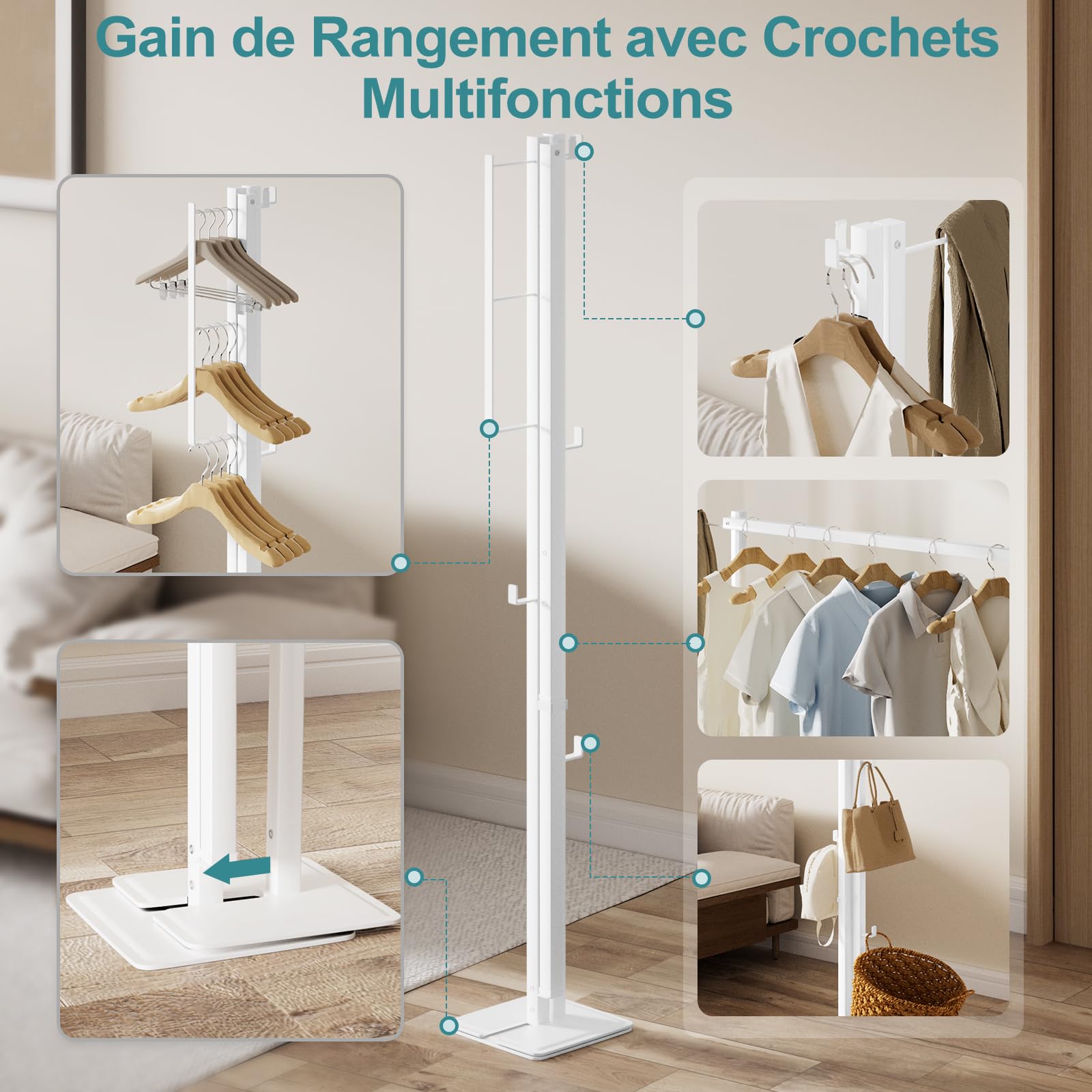 JAUREE Séchoir à Linge Pliable intérieur/extérieur, étendoir sur Pieds Compact, Gain de Place, étendoir à draps, tancarville, Blanc