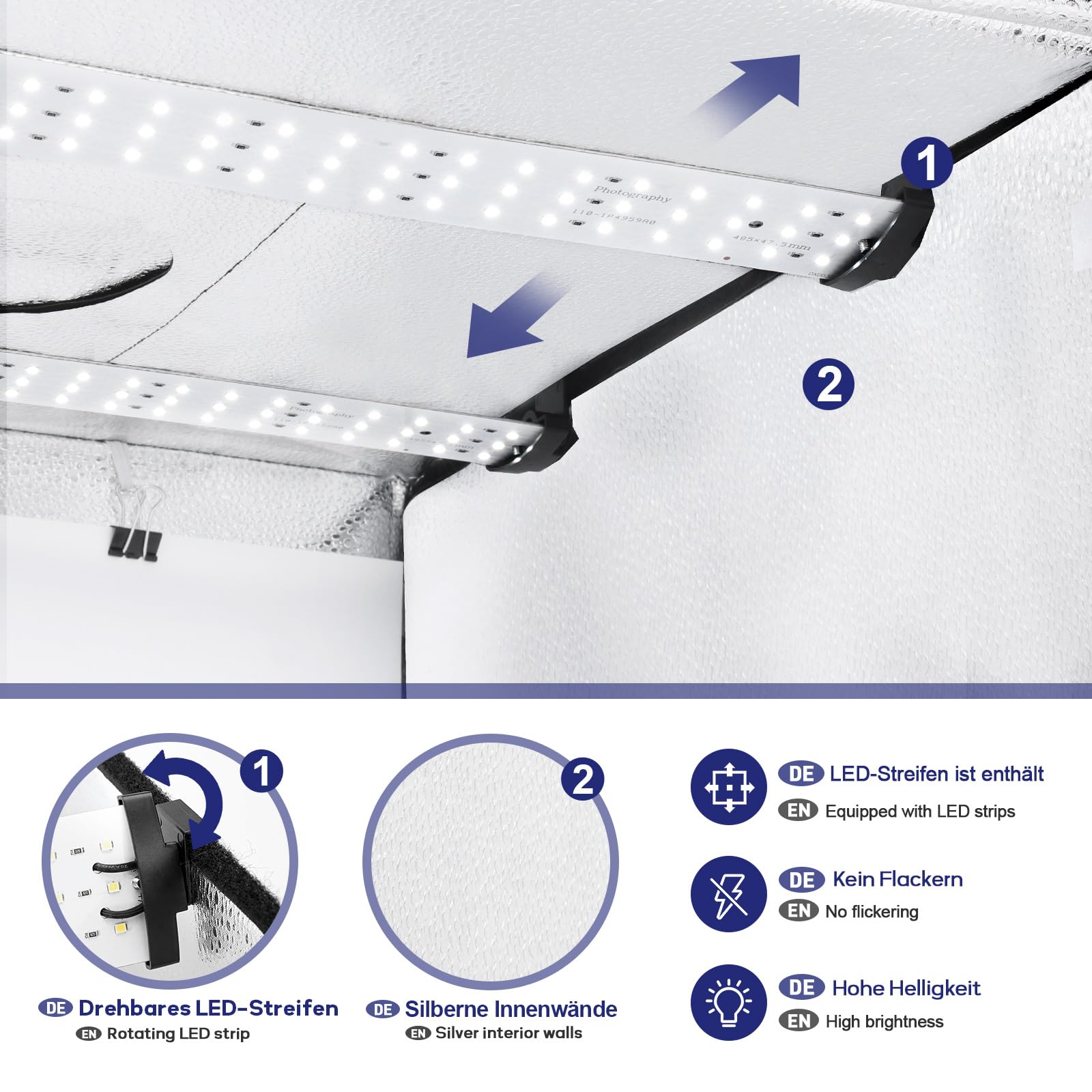 Yorbay Tenda Studio Fotografico 52x52x52 cm Luminosità Regolabile,CRI 95 e Scatola Luminosa a LED Pieghevole Portatile, con 6 Panni Sfondi in PVC (Nero,Bianco,Grigio,Aancione,Rosso,Blu)Riutilizzabile