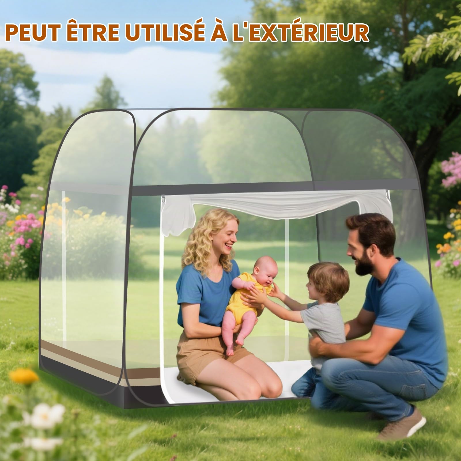 Moustiquaire pour lit,Tente Portable de Voyage Pliable avec Double Porte avec Fond Facile à Installer, Efficace Contre Les Bites de Moustiques pour Chambre, Camping, Voyage (200 * 150 * 150cm)