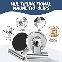 Vista 2 de VNDUEEY Paquete de 6 imanes plateados para refrigerador, clips magnéticos para pizarra blanca, clips magnéticos resistentes, clips con imanes