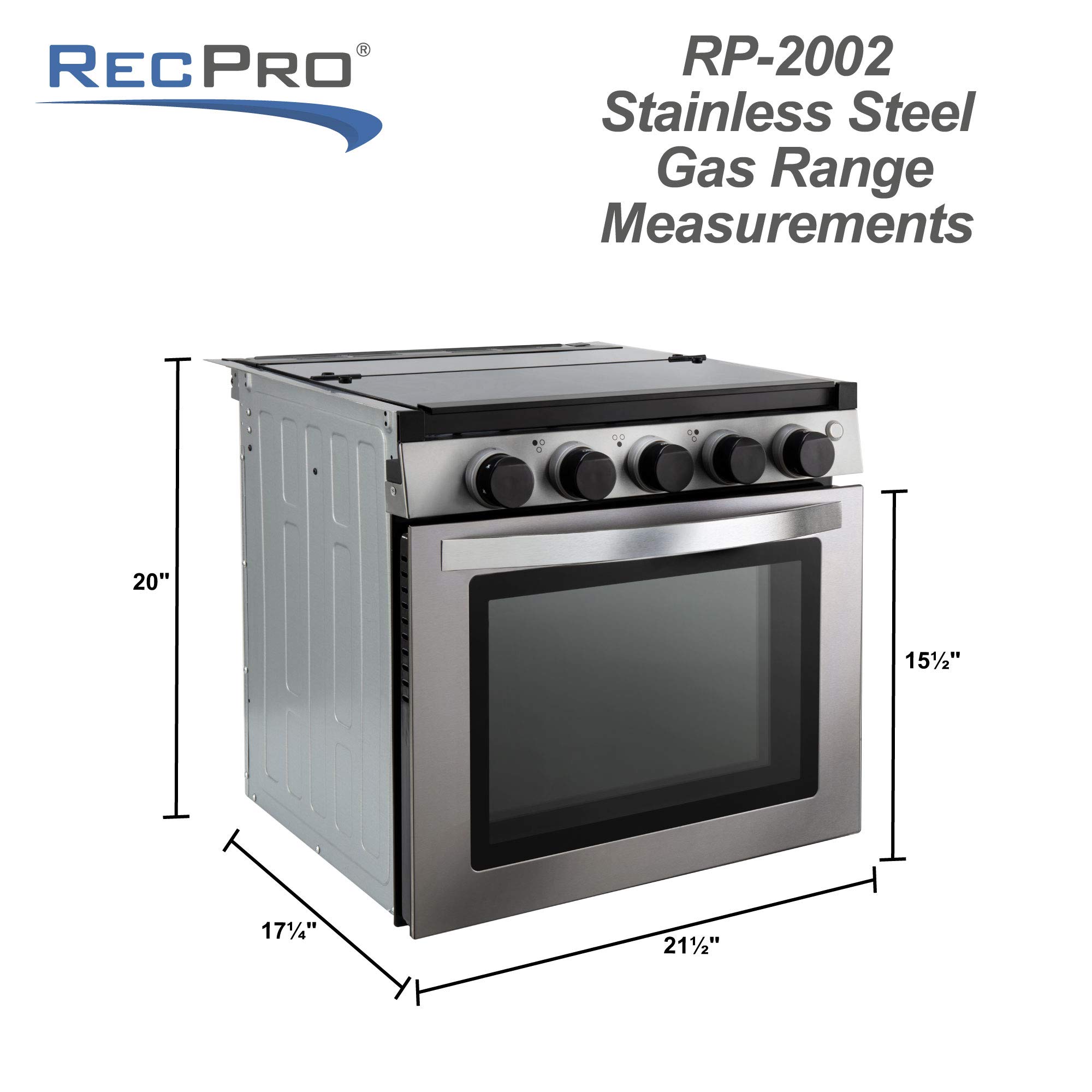 RecPro RV Stove Gas Range 21" Tall Optional Vented Range Hood