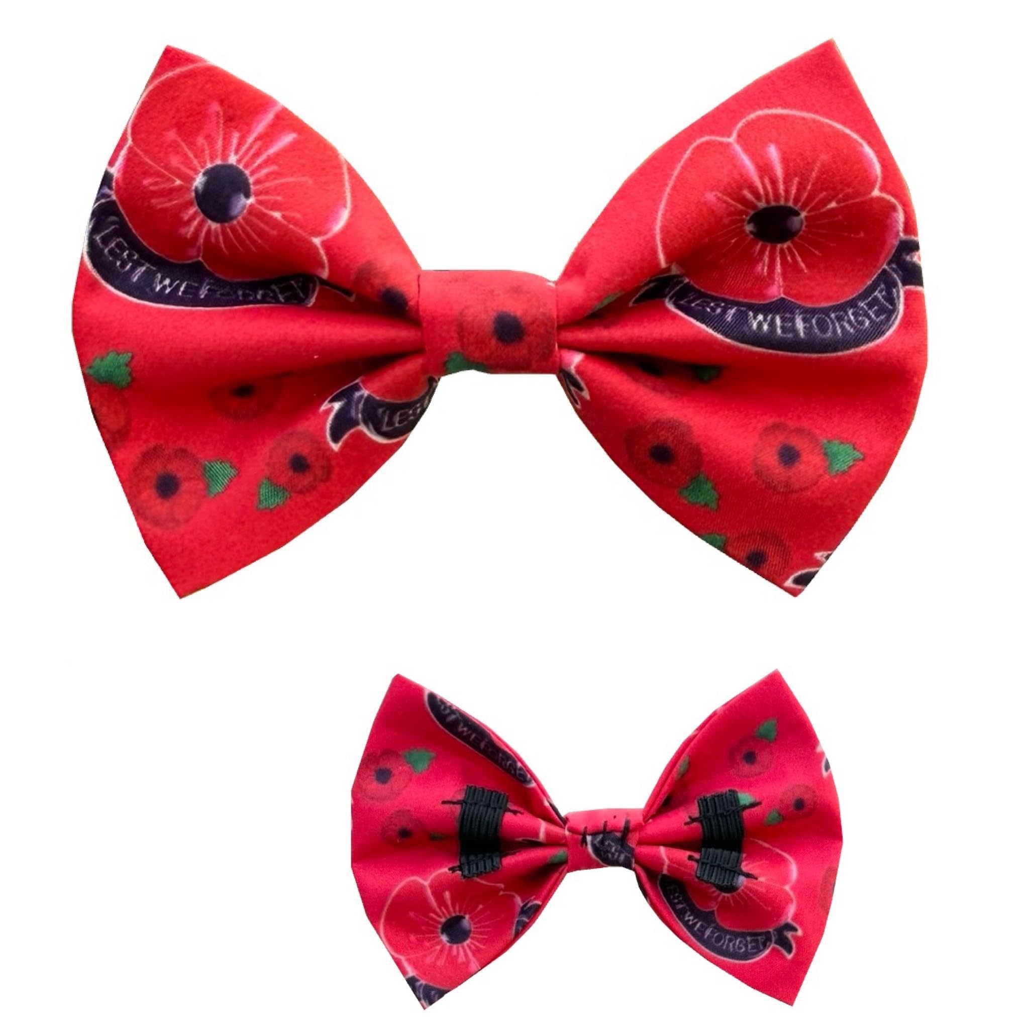 New Bowtie Dog Bow Tie – Remembrance Day Pet Poppy Design Memorial Tribute Pet Elastic Band attach COLLAR ACCESSORY UK (S Lest we forget)