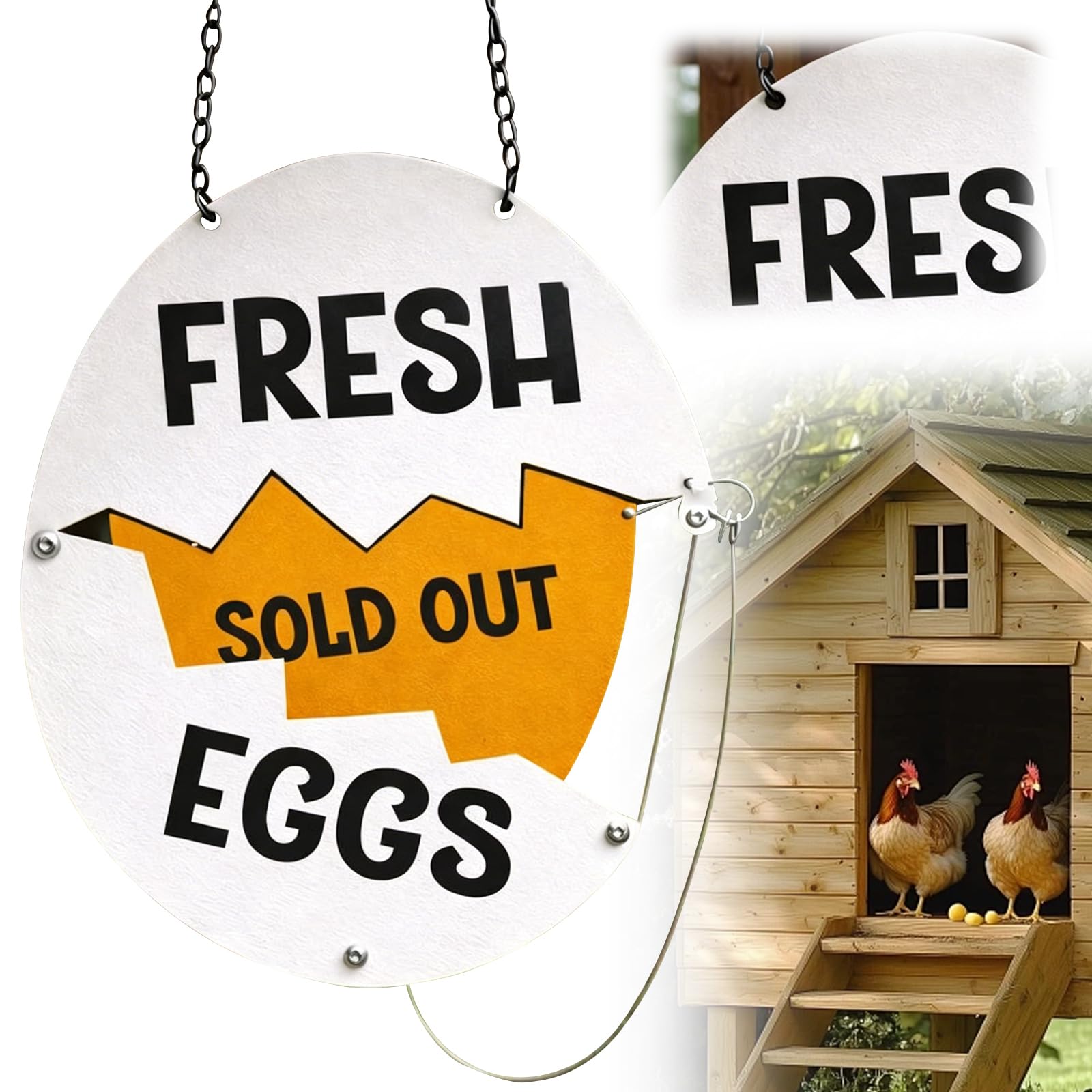 Farm Fresh Eggs Sold Out Hanging Sign, Cracked Egg Shaped Farmhouse Decor PVC Sign, Yard Wall Sign for Chicken Coop Farmers Market Farm Decor