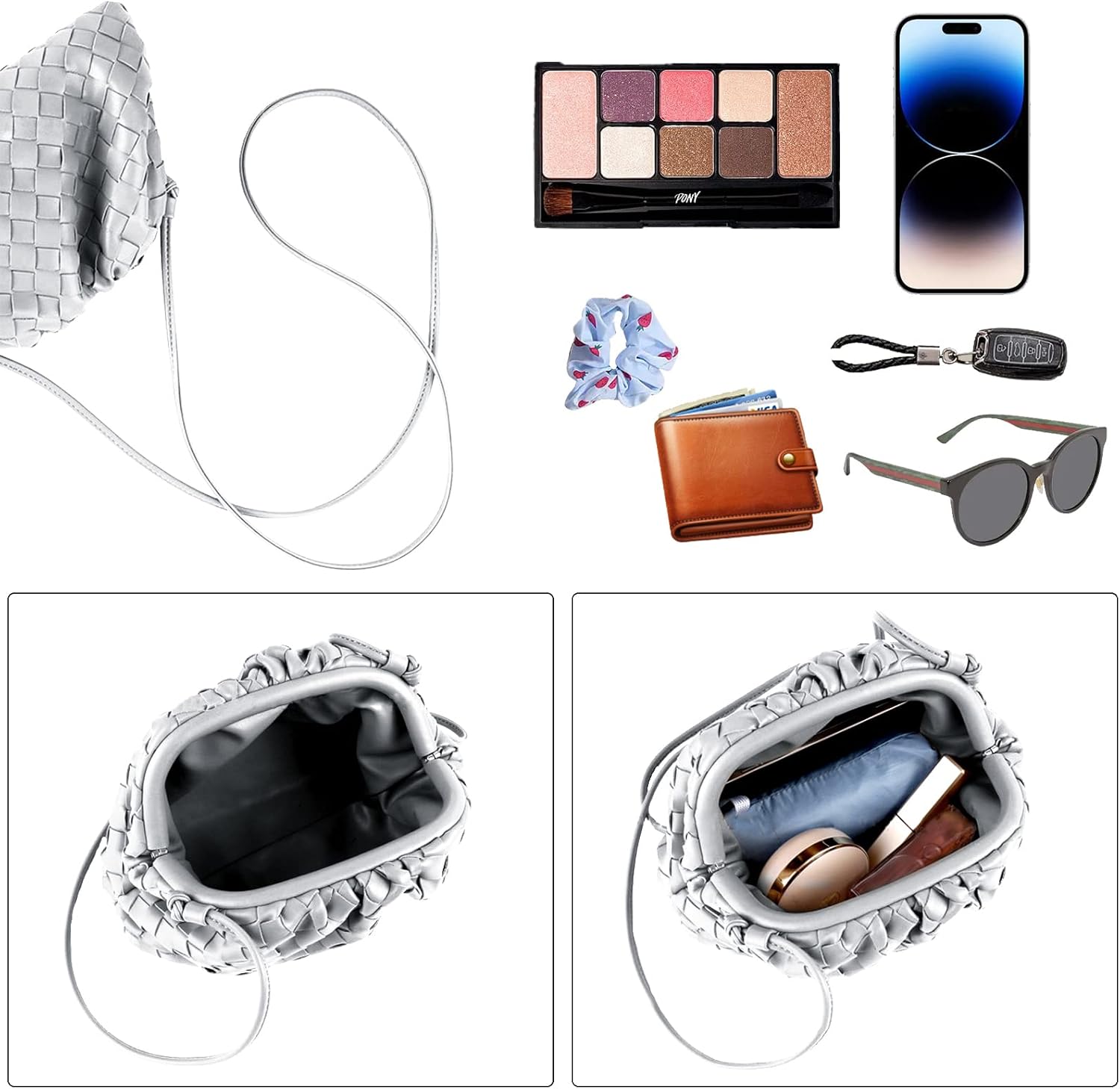 Woven Dumpling Bag for Women Clutch Purses, Cloud Crossbody Handbag Soft Shoulder Bag - Image 5