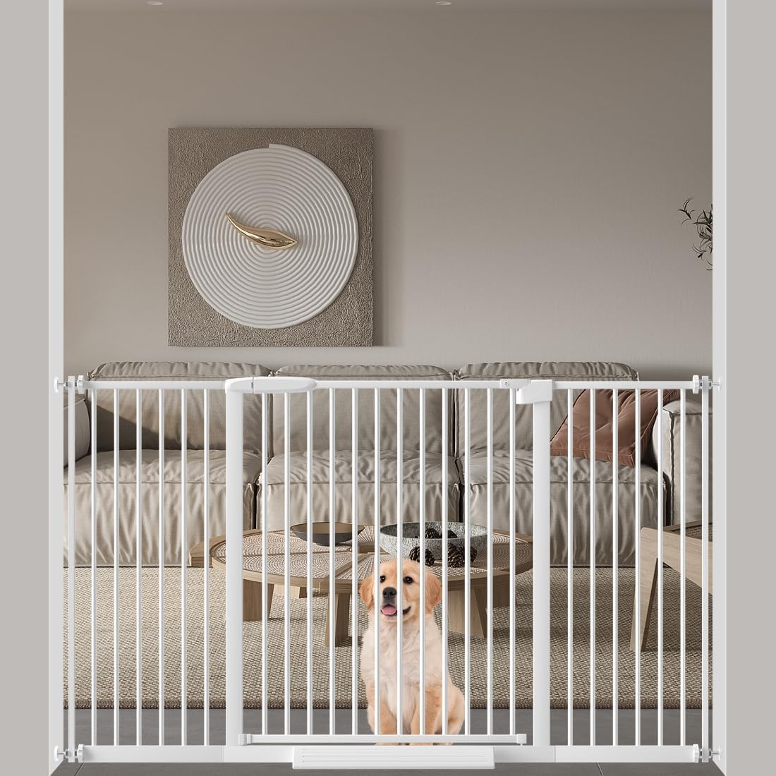 WAOWAO Ultra Narrow Spacing Baby Gate - 57-61 Inch Wide Pressure Mount Safety Gate With Auto Close