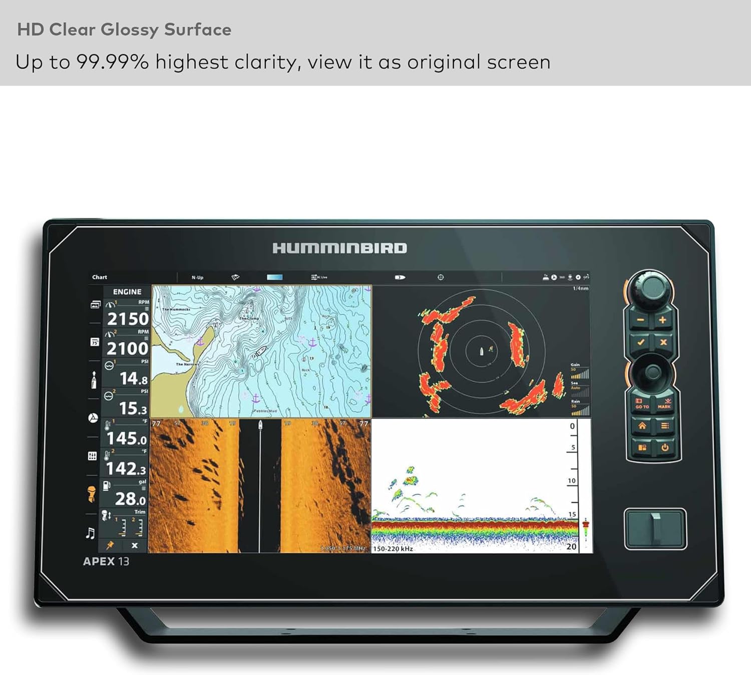 Premium Tempered Glass Screen Protector designed for Humminbird Apex 13 Finshfinder Chartplotter 13.3 Inch Touchscreen 13" 9H Anti Scratch (HD Clear)