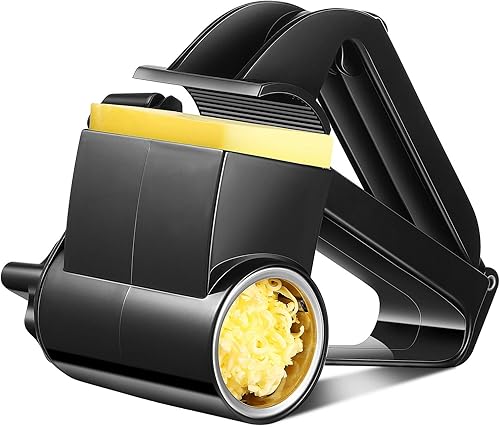 Rallador de queso giratorio manual con tambor de acero inoxidable para rallar queso duro, nueces de chocolate, herramienta de cocina (, negro, 1)