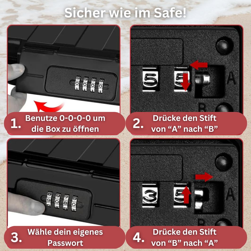 gadgetsfy CostaCase Wasserdichter 4-stelliger Kombinations-Tresor mit 6mm Drahtseil, sicherer Diebstahlschutz für Reisen, Strand, Camping, Büro & Auto