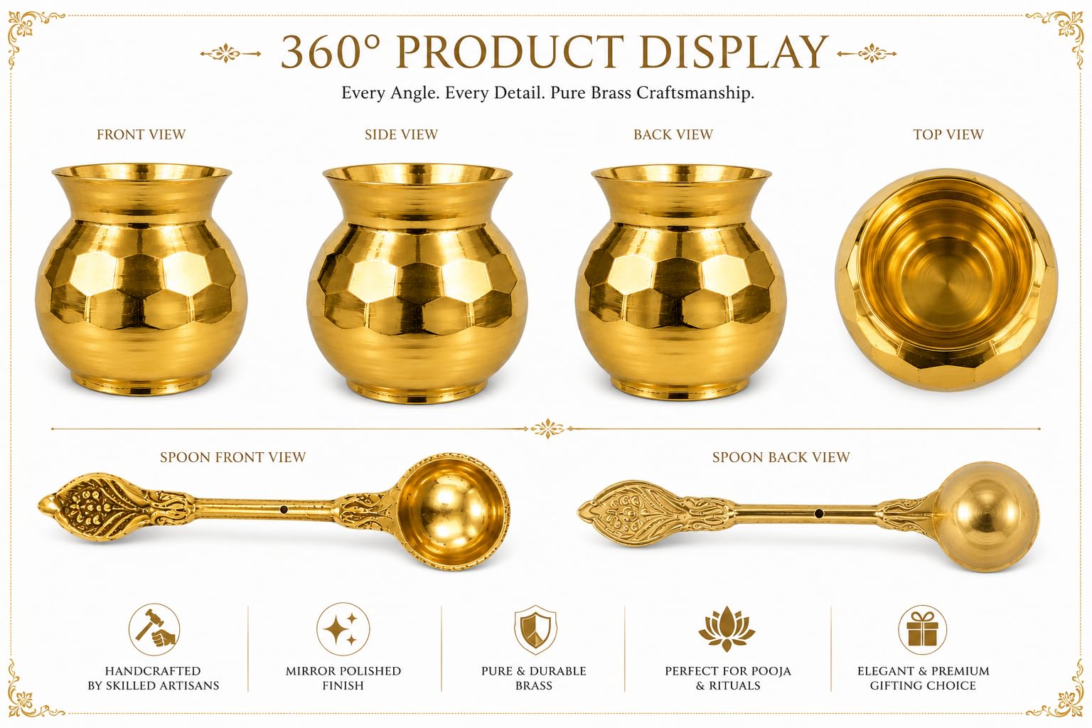 Pure Brass Pooja Lota Set - Traditional Indian Rituals -8