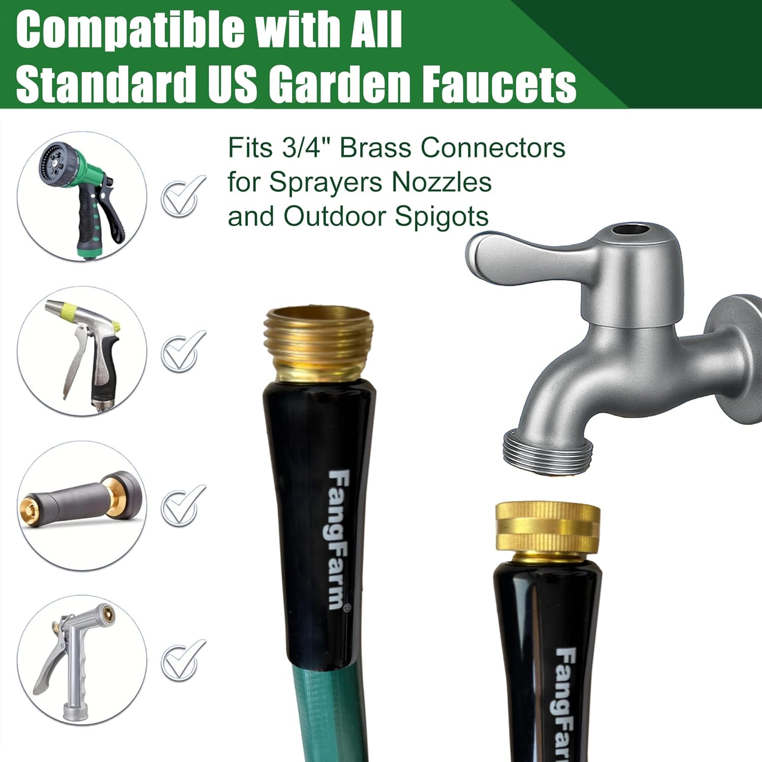 Heavy Duty Rubber Hose: 10FT 3/4" GHT Brass Male to Female Fittings - 5/8" Leak Proof Water Hose for Garden Lawn Car Washing