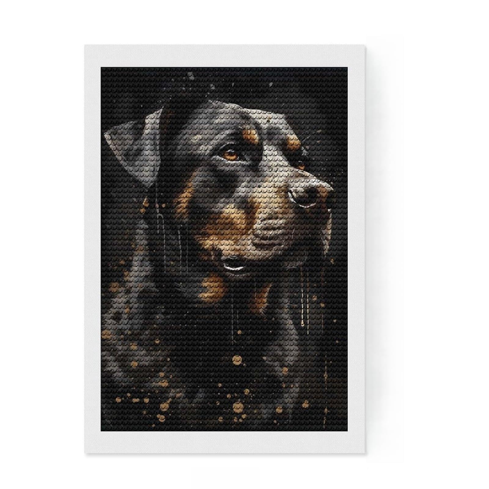 Junmoney Rottweiler Dog Folklore Diamond Painting Set 8"x12", Vintage Style Decor, for Beginners, Stress Relief Craft, Christmas Gift
