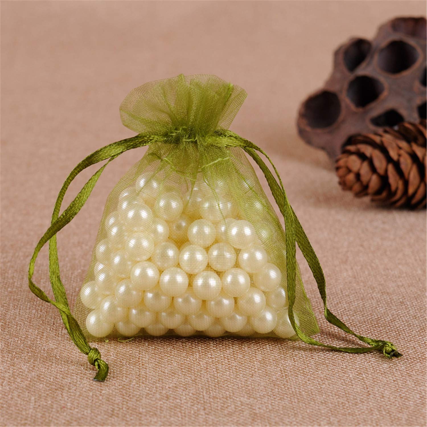 Bene Omnia 100PCS Party Organza Bags Present Sacks Wedding Favour Wrapping Reusable Christmas Drawstring Gift Bag (Olive,30 x 40 cm)