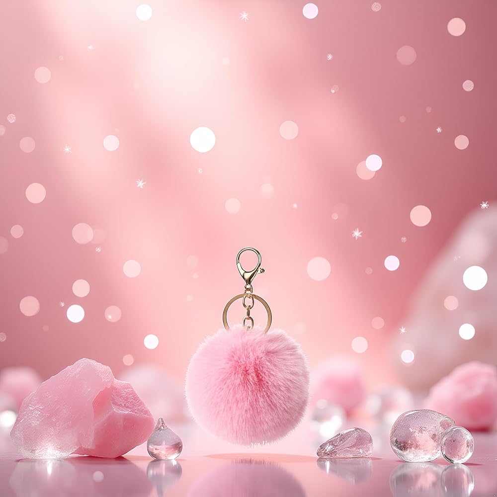 ふわふわピンクボンボンキーホルダー T62.[キーホルダー]ふわふわ ボンボン 赤ちゃん チャーム(A