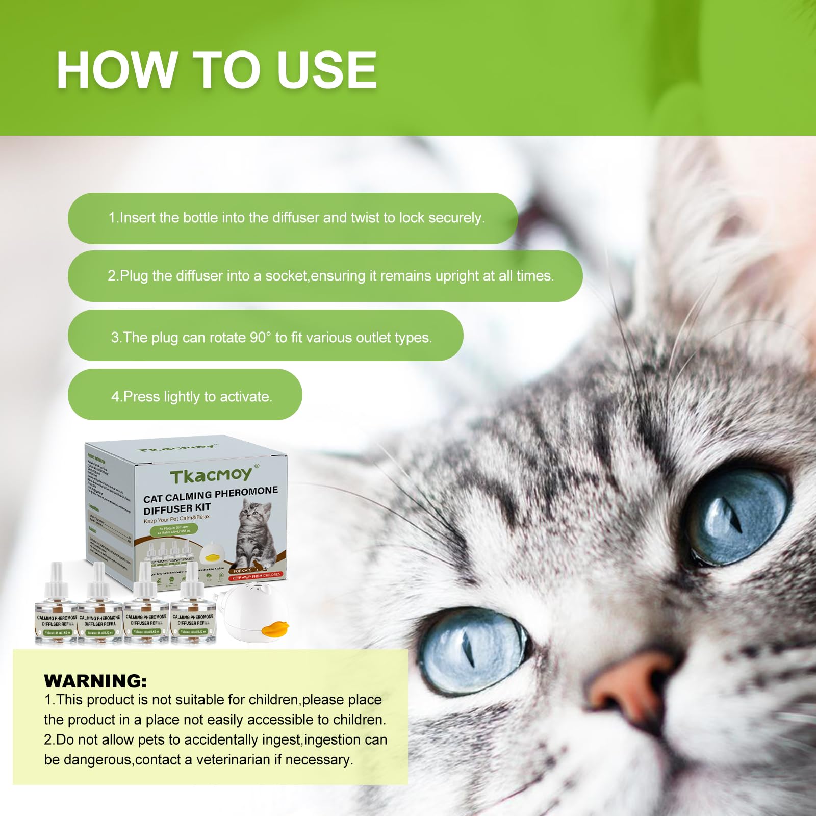 Cat Calming Diffuser, 4-in-1 Pheromone Refills for Anxious Cats, 120-Day Continuous Stress Relief for Multi-Cat Harmony (B) - image 6