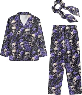 Halloween Pajama Sets and Hair Tie Long Sleeve Pjs Set for Women
