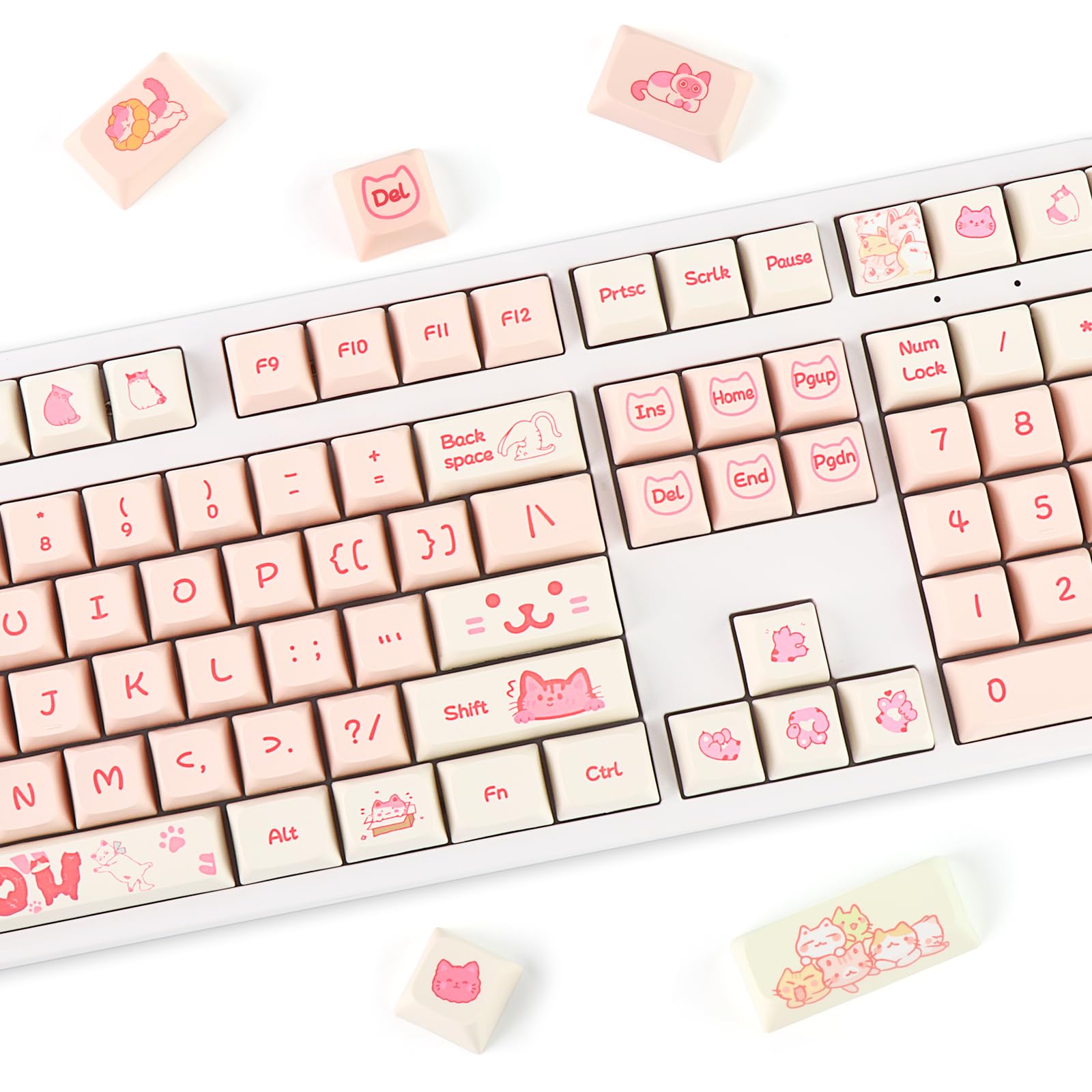 ♡M♡ Amazon.com: YIMAGUJRX PBT Keycaps 133 Keys Pink Naughty Cat Style