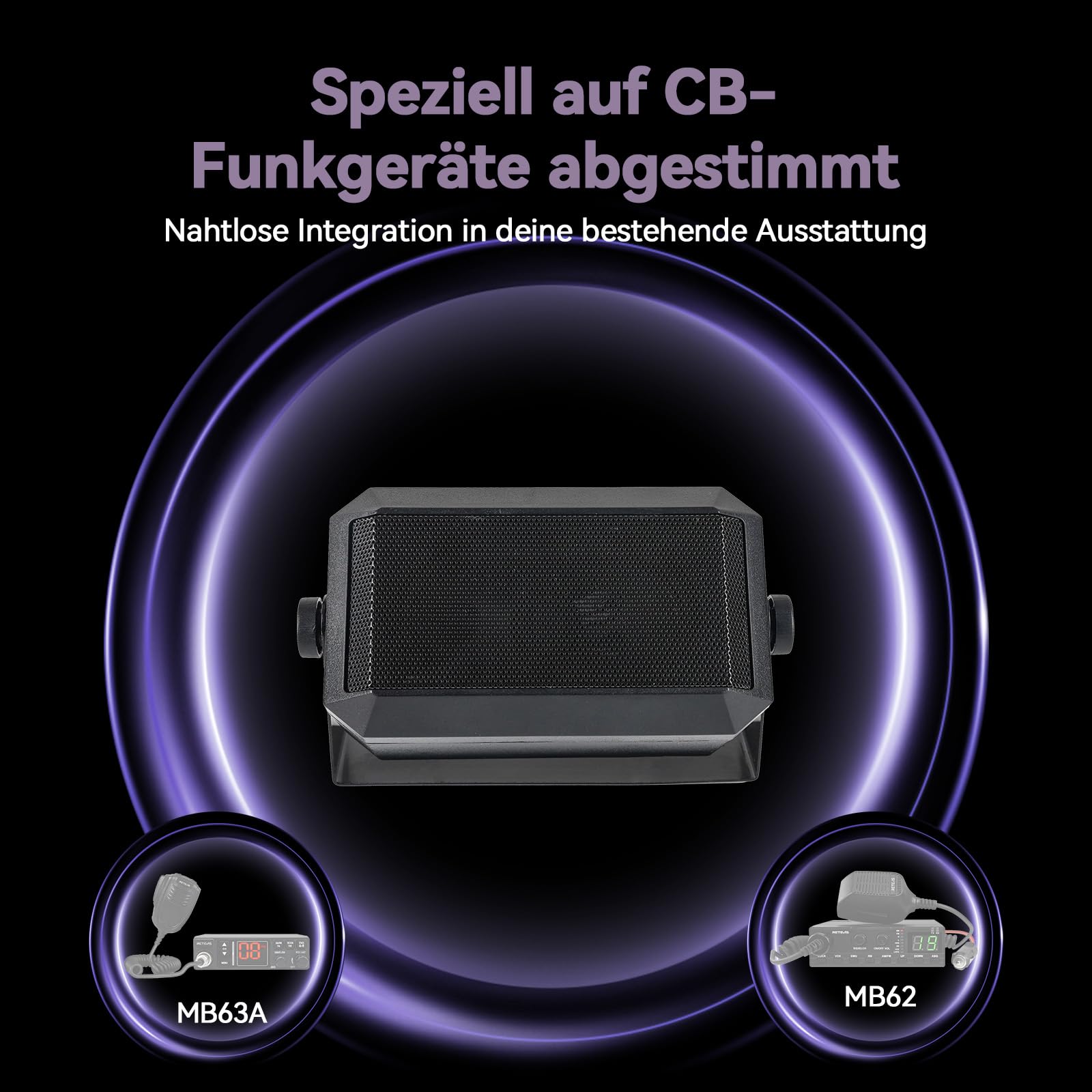 Retevis V001 CB Altoparlante Esterno, 8 Ohm 5 W, con Spina da 3,5 mm e kit di Montaggio, Altoparlante Rettangolare per Comunicazioni, Compatibile con radio CB MB61/MB62/MB63A (1 pezzo)