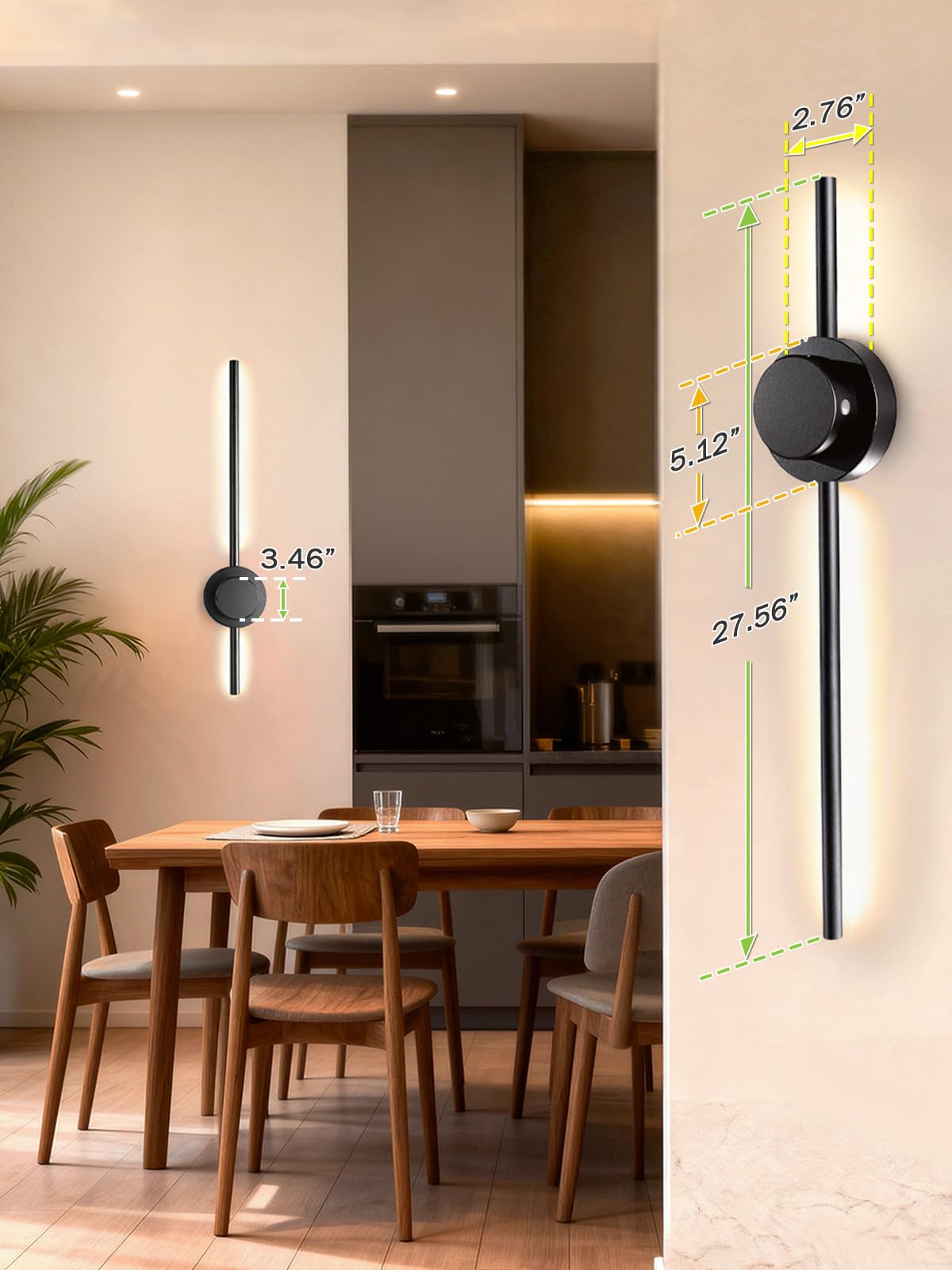 Kabellose Wandleuchter 2er Set, Wiederaufladbare Wandleuchten, Batteriebetrieben 5000mAh, 3 CCT Dimmbar, Timer Fernbedienung Wandlampen für Schlafzimmer, Wohnzimmer (70.1 cm Schwarz)