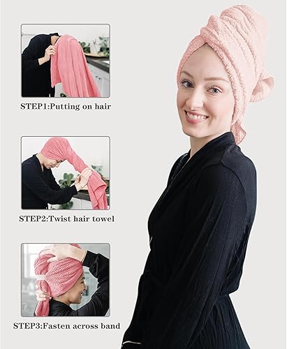 Miniatura 10 de ROLSHOL Paquete de 2 toallas grandes de microfibra para el cabello para mujer, súper absorbentes y de secado rápido, para cabello rizado, largo y