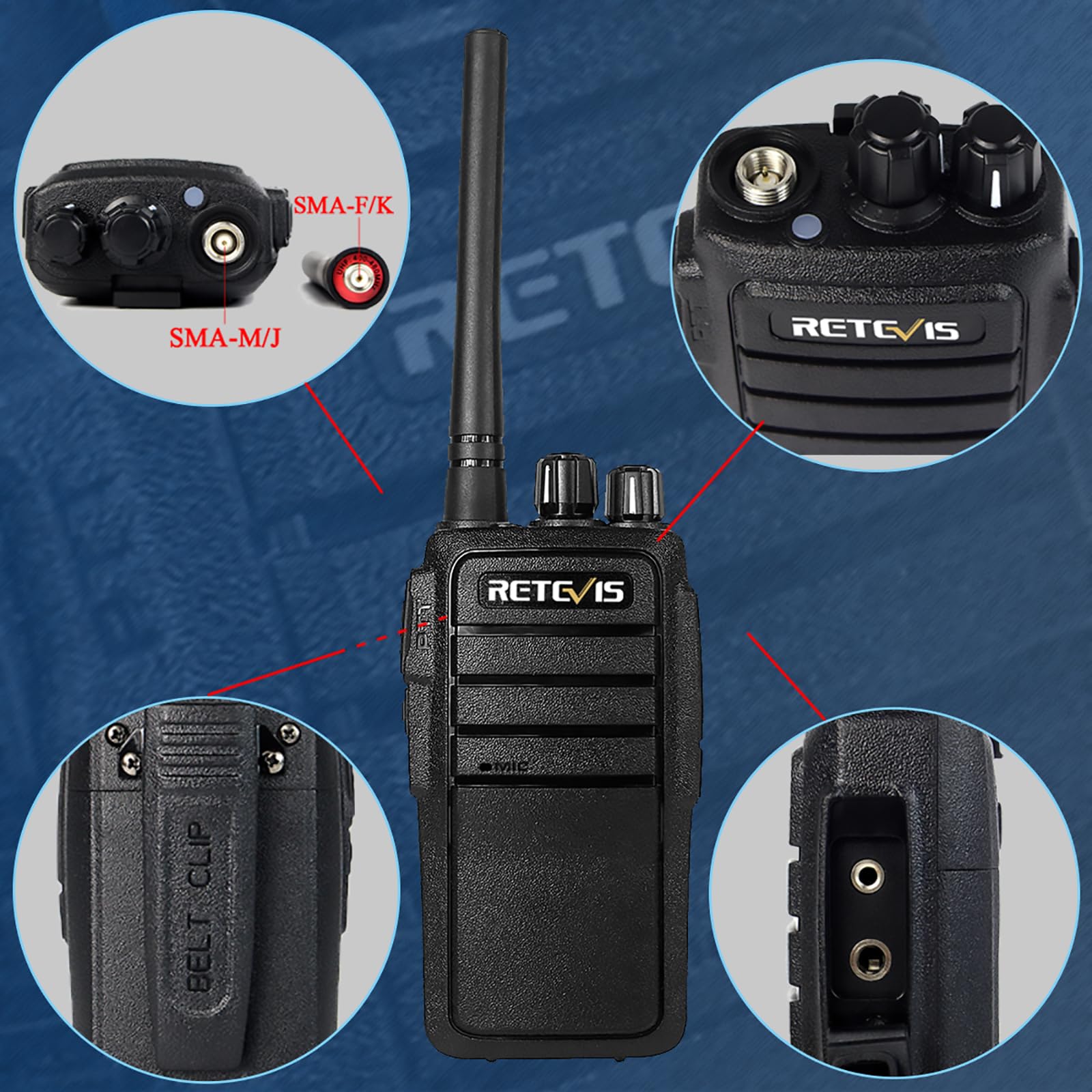 Retevis RT21 Walkie Talkie Dalekiego Zasięgu, Ręczne Radio z 6-Kierunkowym Gniazdem, Przenośne Radio, VOX, Ładowalne Radio Dwukierunkowe dla Bezpieczeństwa, Ratować, Nagły Wypadek (Czarny, 6 Szt)