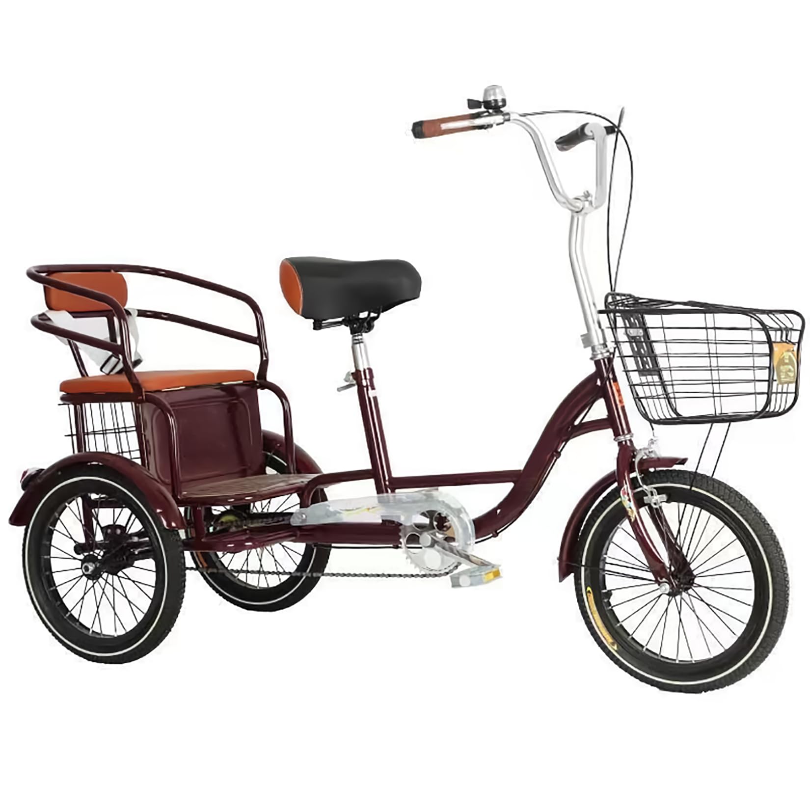 Rickshaw Pedal Tricycle,Cargo Bike – High Carbon Steel Frame, Adjustable Seat &amp; Handlebars,150Kg Capacity W/Rear Seat &amp; Storage Basket for Seniors