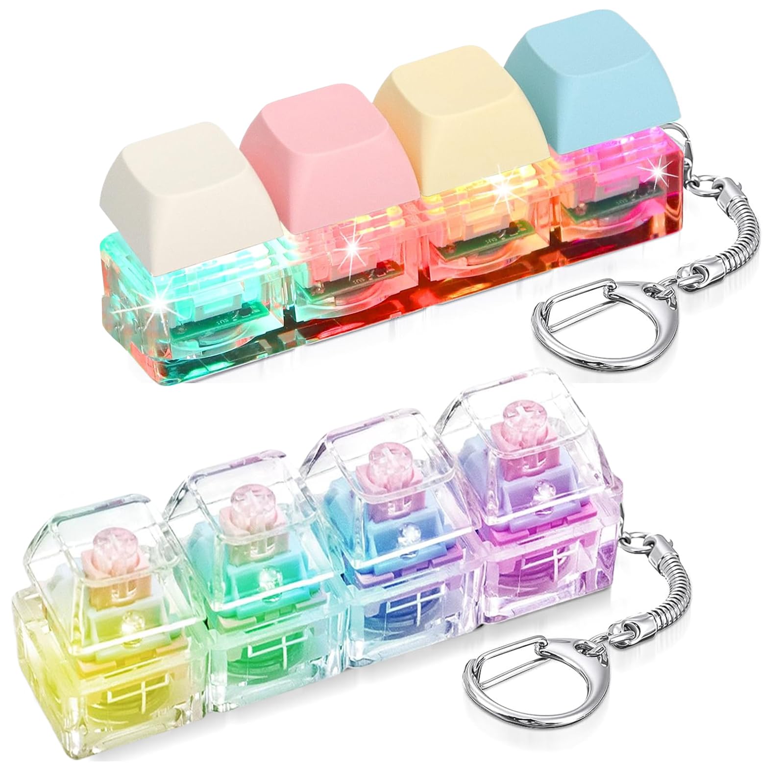Keyboard Fidget, Fidget Toys Adults, 2 PCS 4-in-1 Fidget Keyring Mini Fidget Toys, Clicky, Creamy & Silent Fidget Keychain for to Pass the Time, Fidget Keychain for 14+ Years Teens and Adults for Gift