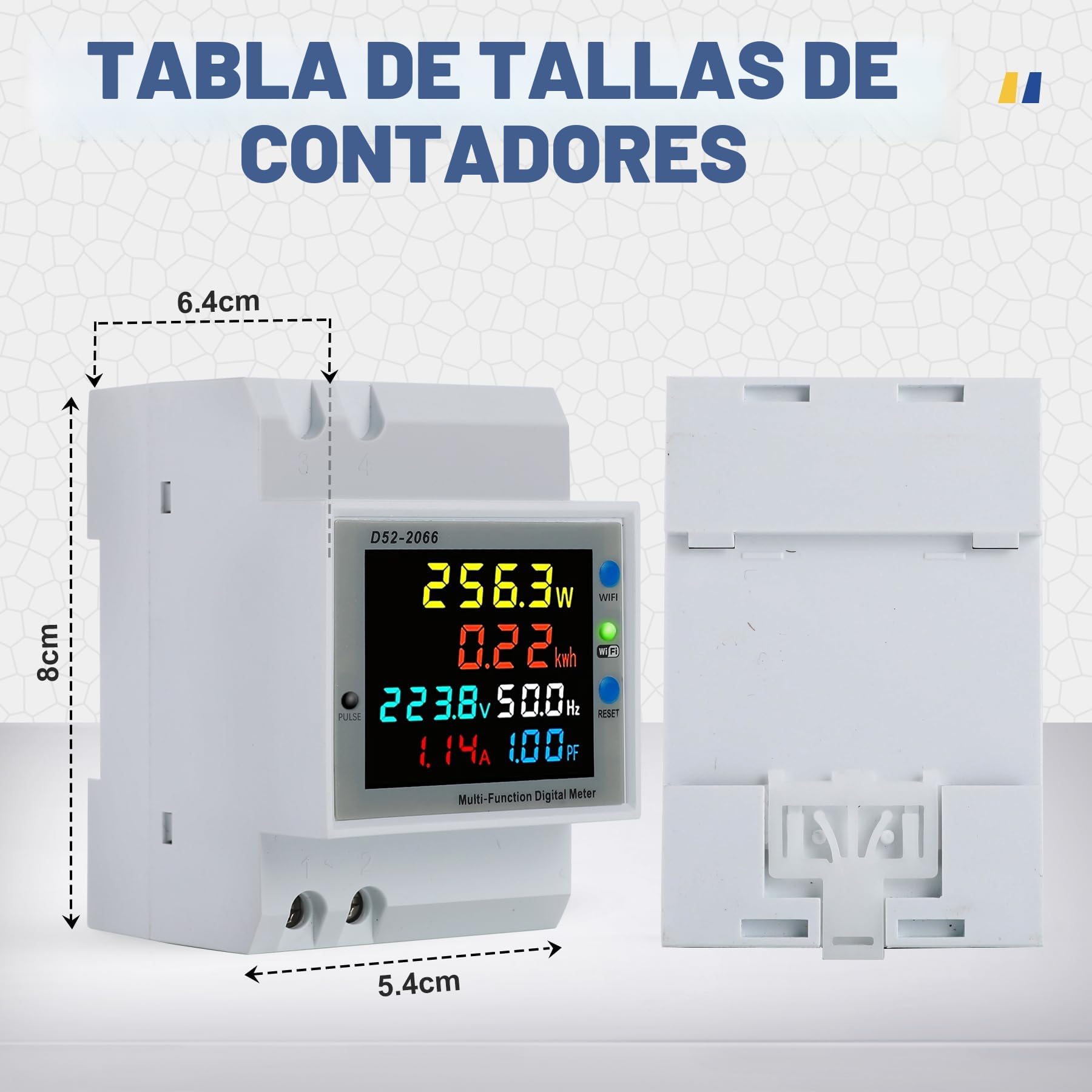 Wifi Medidor de Energía, Contador de Energía Monofásico, Medidor de Energía Digital 6 en 1 AC40~300V 100A Voltímetro Amperímetro Carril Din, Adecuado para la medición del consumo eléctrico