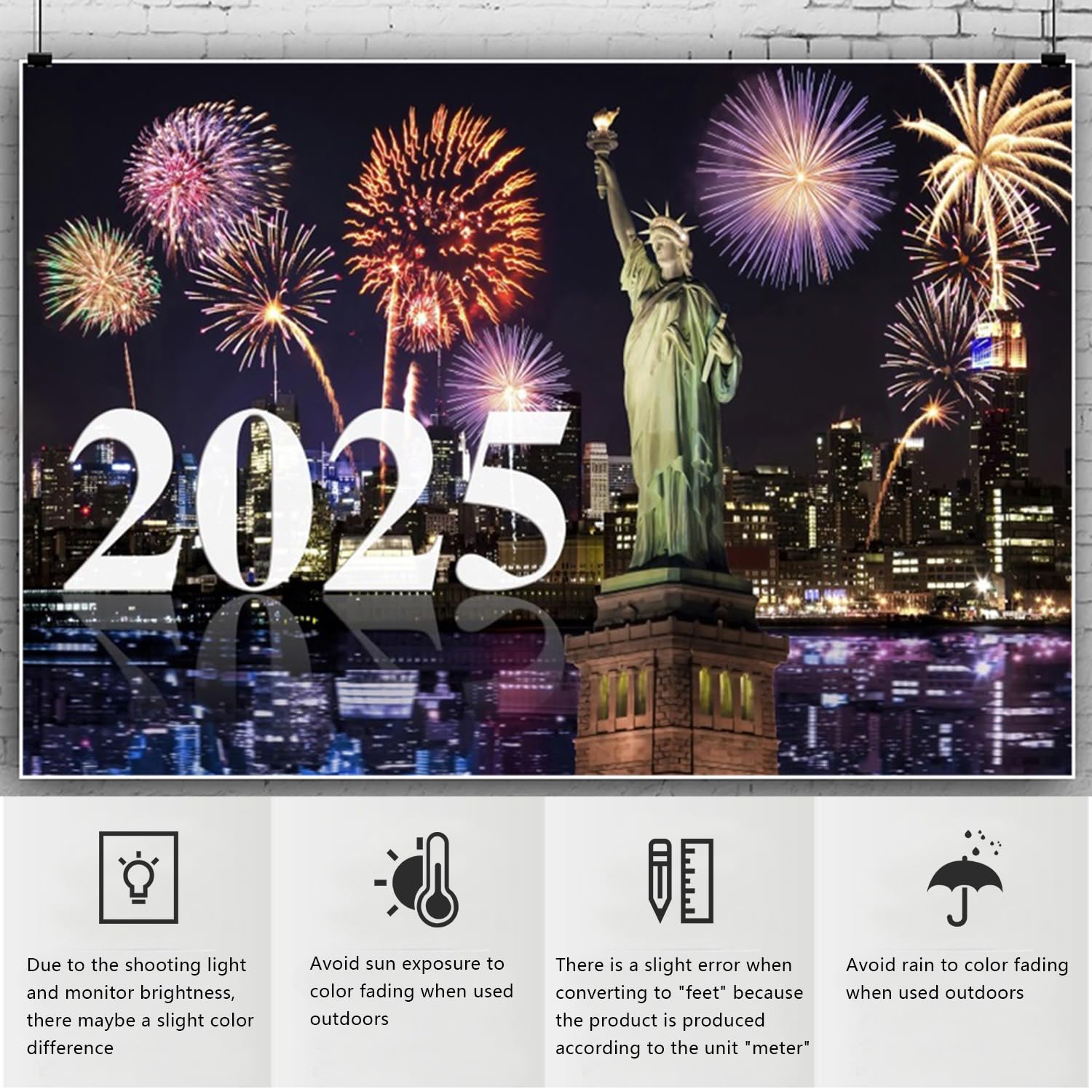 Happy New Year 2025 Banner - 71x43 Inch Firework Backdrop For Party Decor & Photography