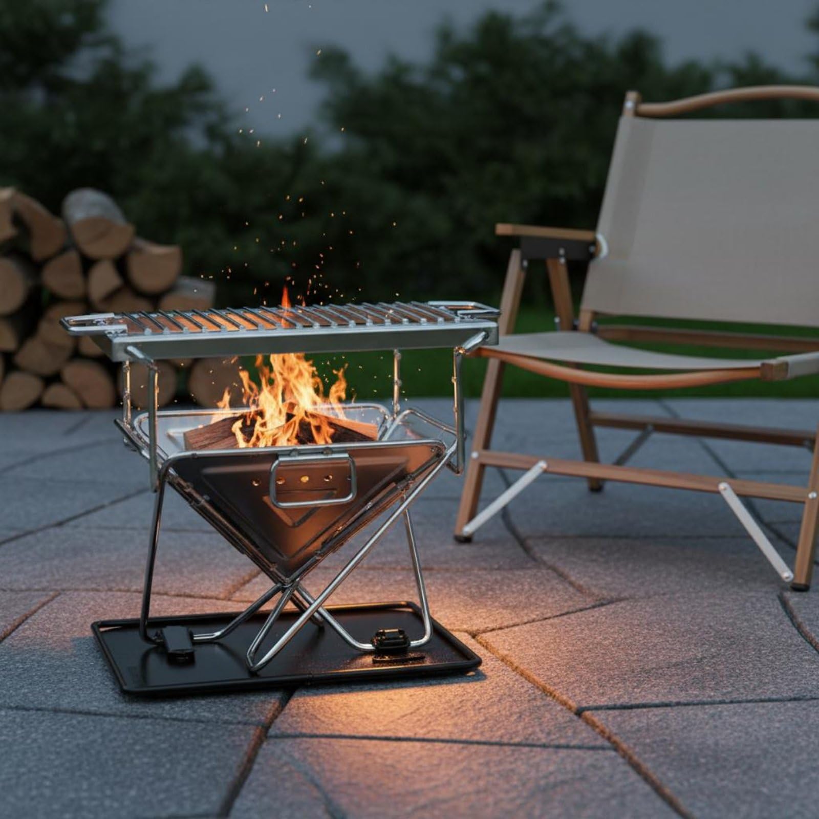 Griglia da Tavolo Inox Pieghevole Barbecue Portatile Fornello a Braciere da Campeggio Struttura in Acciaio Inox 304 Anticorrosione Altezza Regolabile