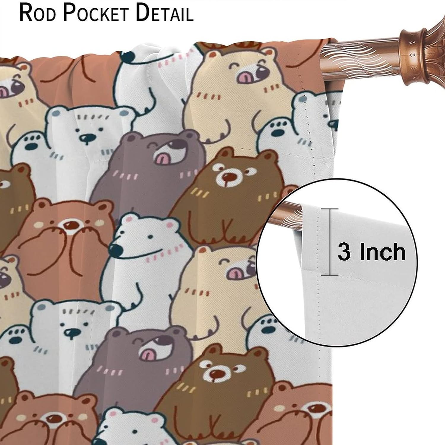 Cartoon Bear Blackout Curtains - Funny Cute Nursery Little Black Bear Brown Bear Rod Pocket Window Treatment Set Energy Saving Thermal Insulated Drapes for Living Room Nursery,2 Panels 72L x 31.5W