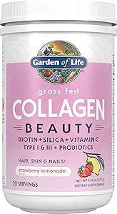 Garden of Life Grass Fed Collagen Beauty - Strawberry Lemonade, 20 Servings - Collagen Peptides Powder for Women Men Hair Skin Nails,, Collagen Protein Hydrolyzed Supplements