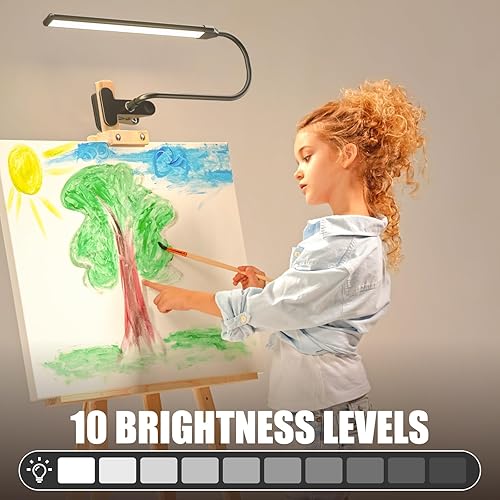 Miniatura 3 de Lámpara LED de caballete con clip para artistas, 3 modos de color, regulable de 10 niveles, luz de lectura para el cuidado de los ojos de 300 lm