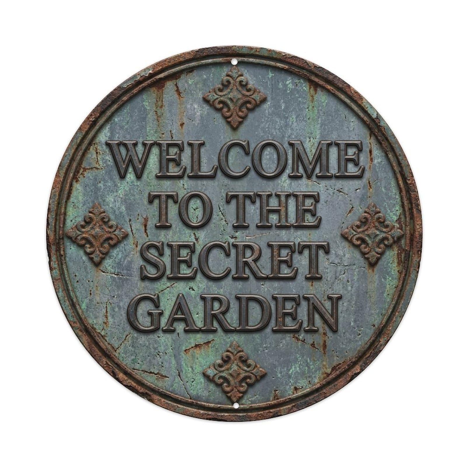 Vintage Welcome Secret Garden Iron Slate Diamond Metal Tin Sign